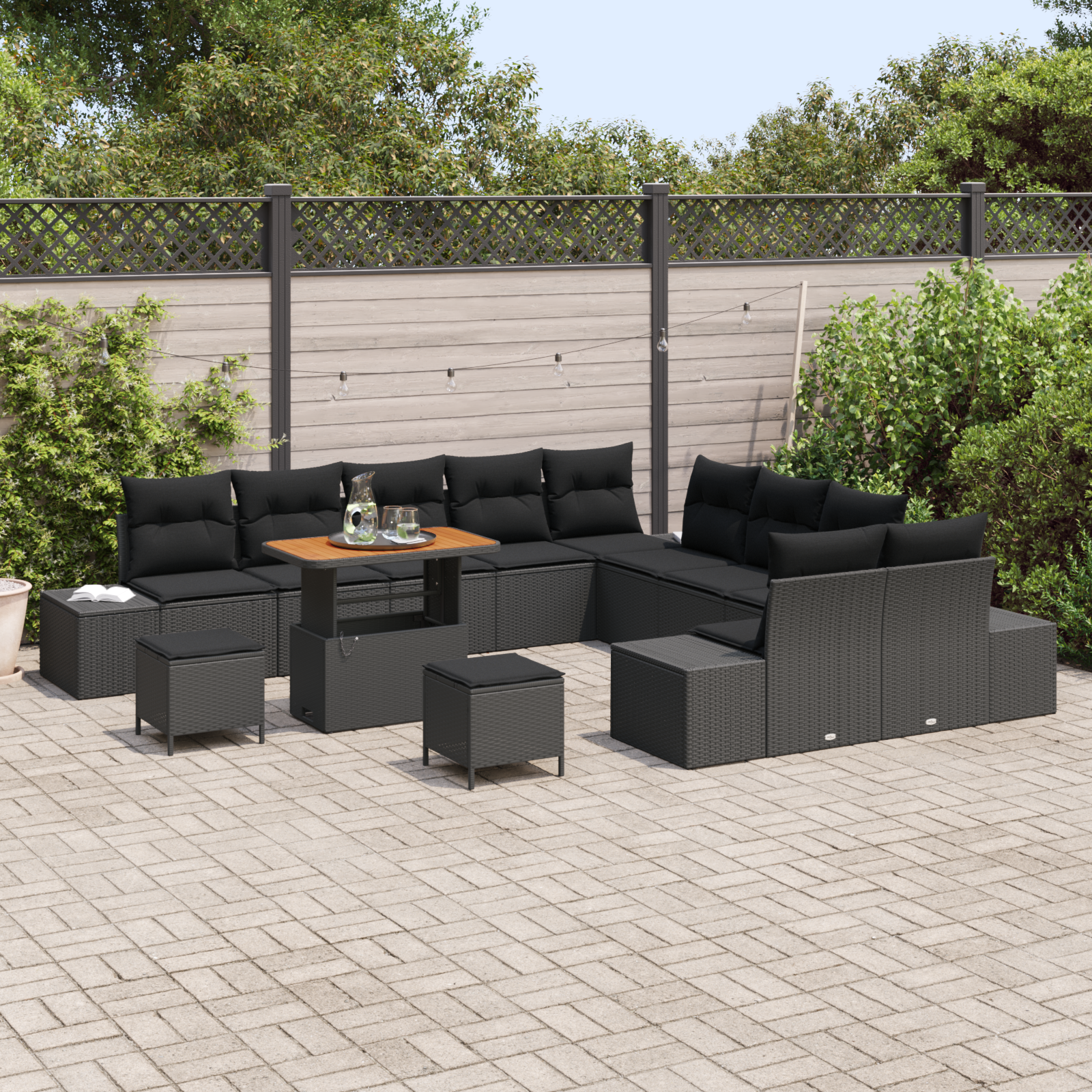 vidaXL 13-delige Tuinbankenset met kussens poly rattan acacia zwart