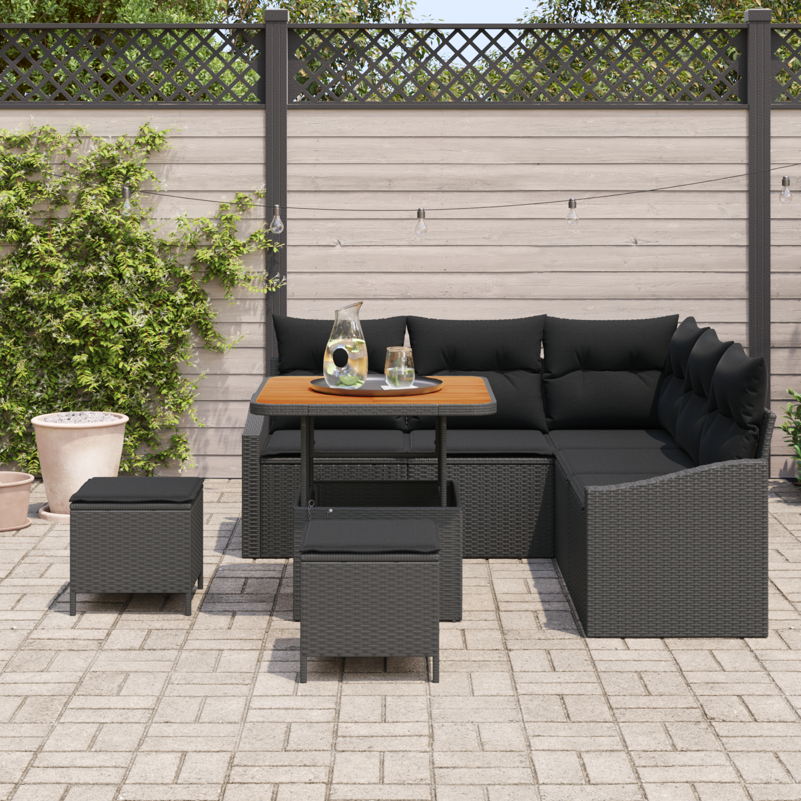 vidaXL 8-delige Tuinbankenset met kussens poly rattan acacia zwart