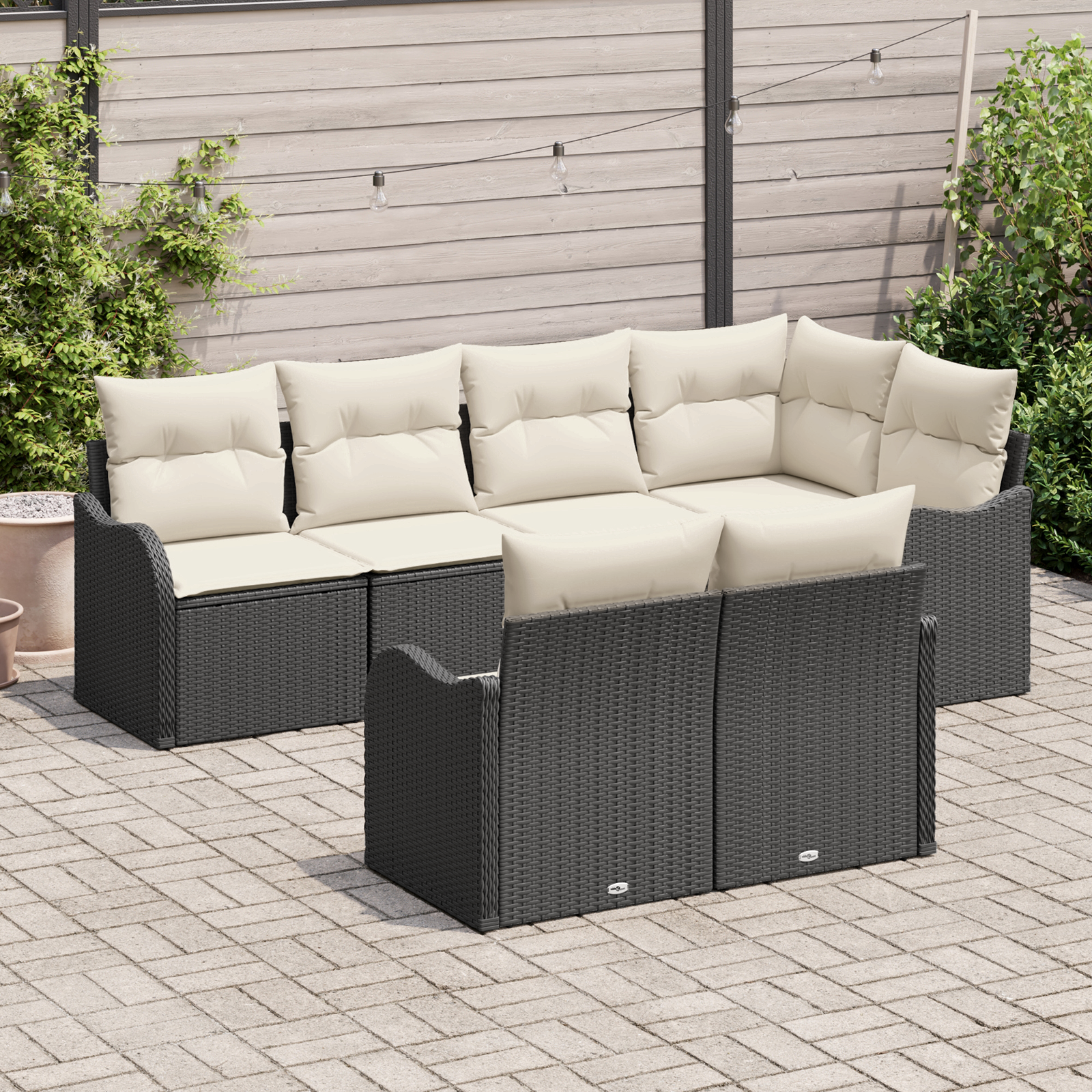 vidaXL 7-delige tuinbankset met kussens zwart poly rattan