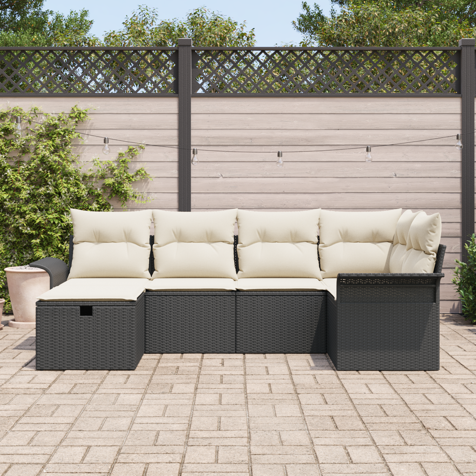 vidaXL 6-delige tuinsofa set met kussens zwart poly rattan