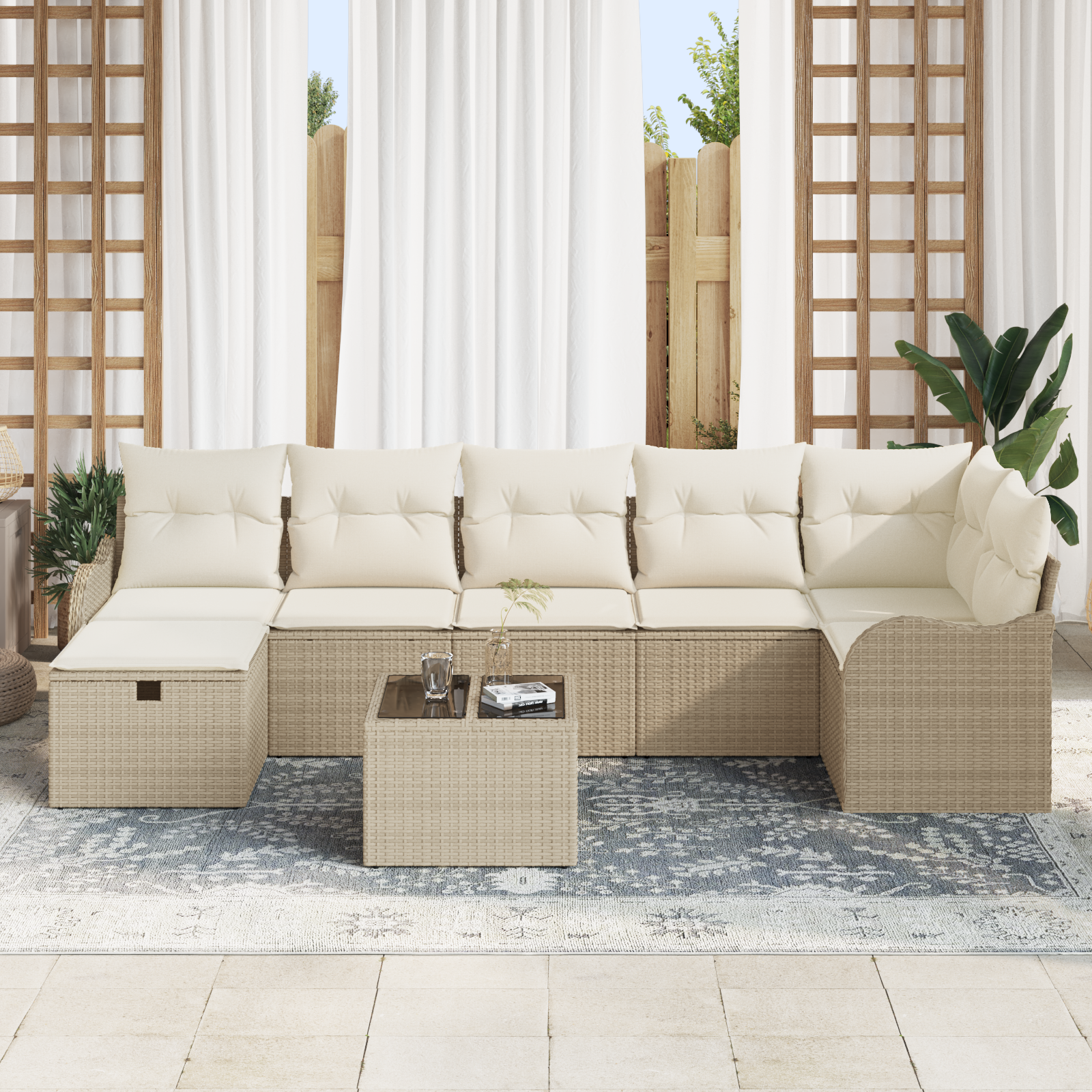 vidaXL 8-delige tuinset met kussens Beige Poly Rattan