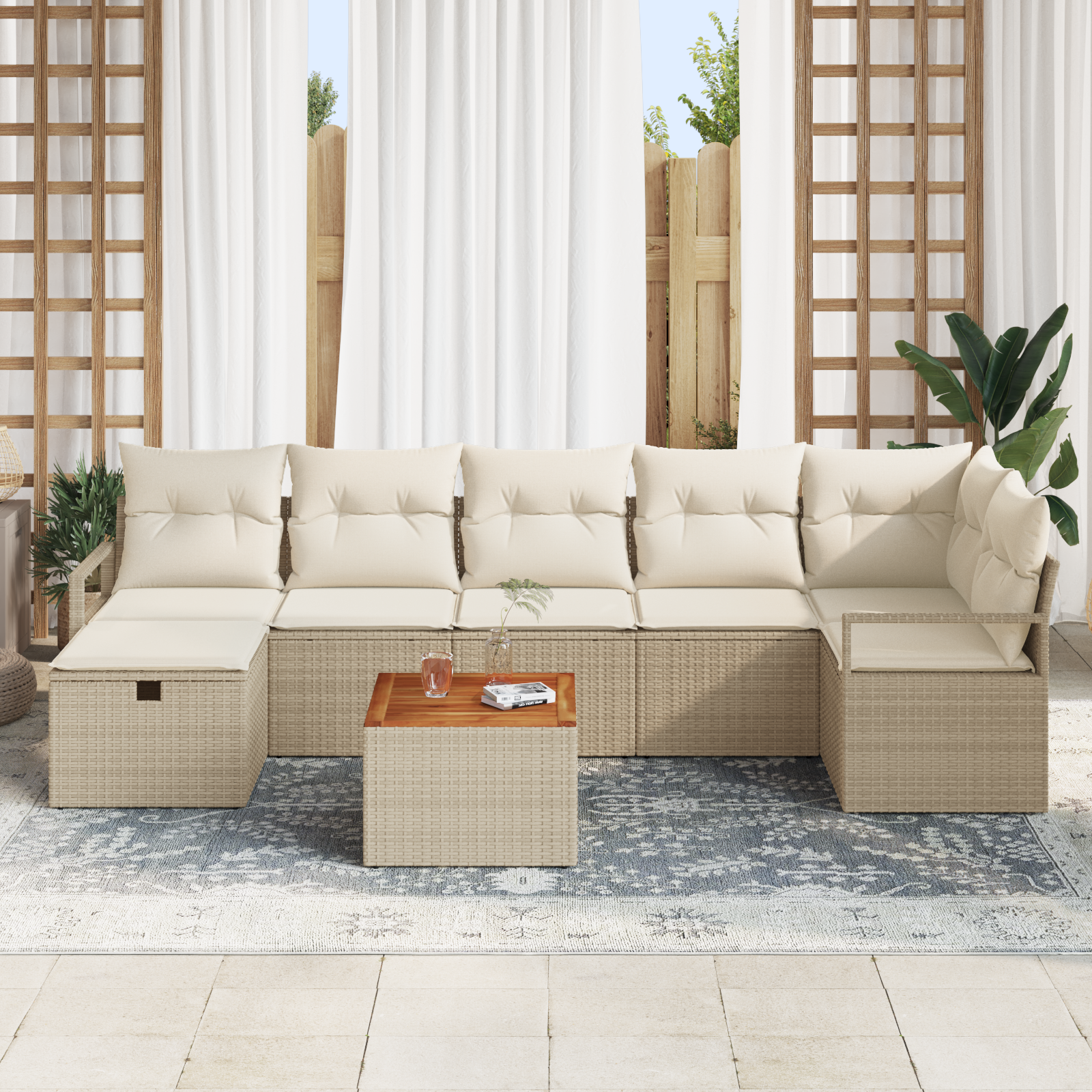 vidaXL 8-delige tuinbank set met kussens in beige poly rattan