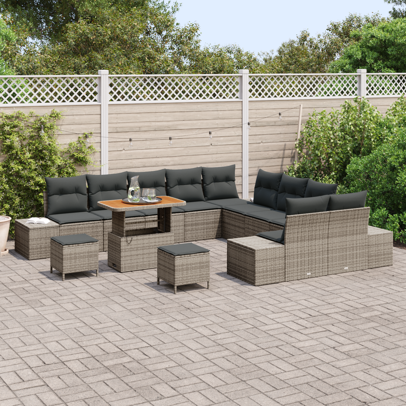 vidaXL 13-delige Tuinbankenset met kussens poly rattan acacia grijs