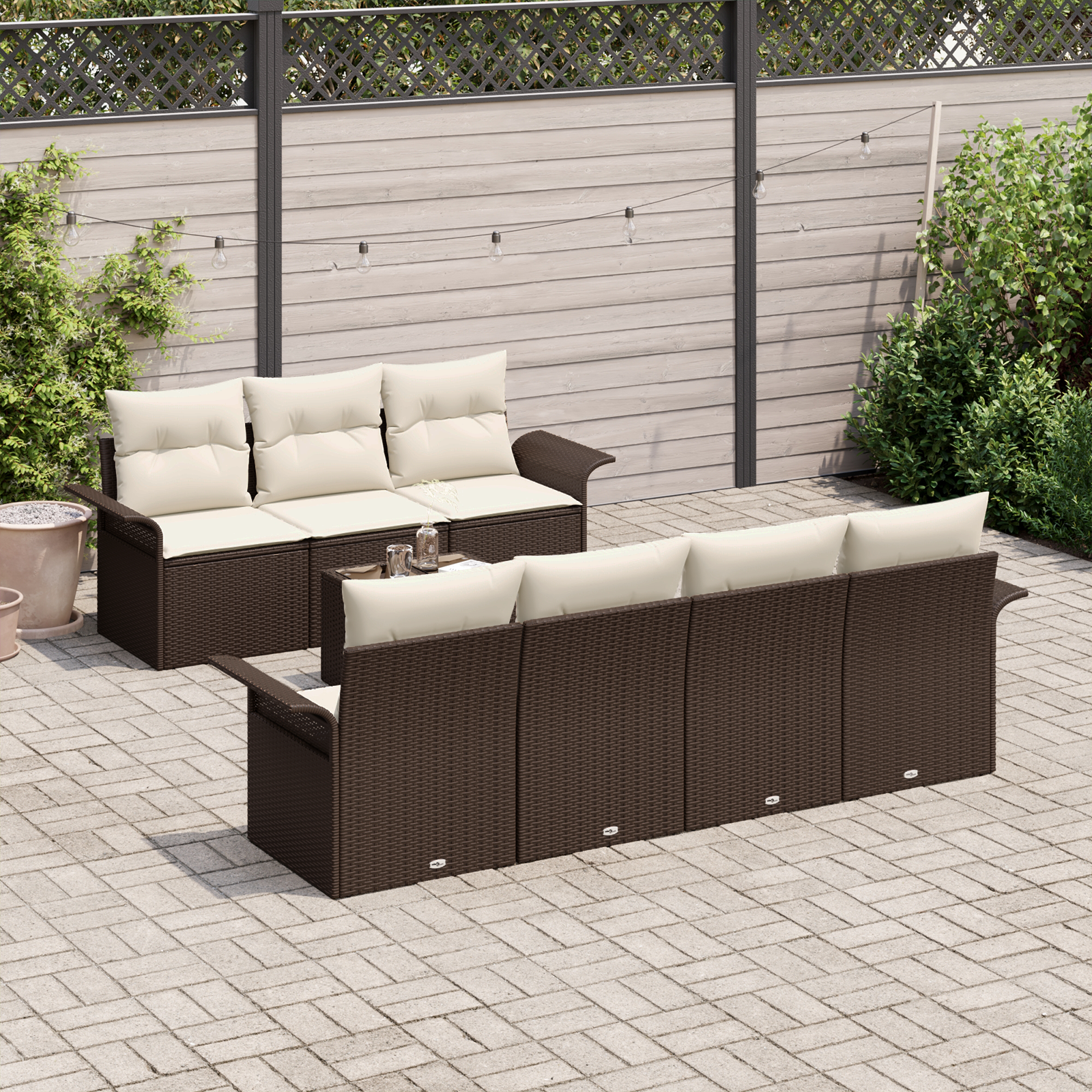 vidaXL 8-delige Tuinbankenset met kussens poly rattan bruin