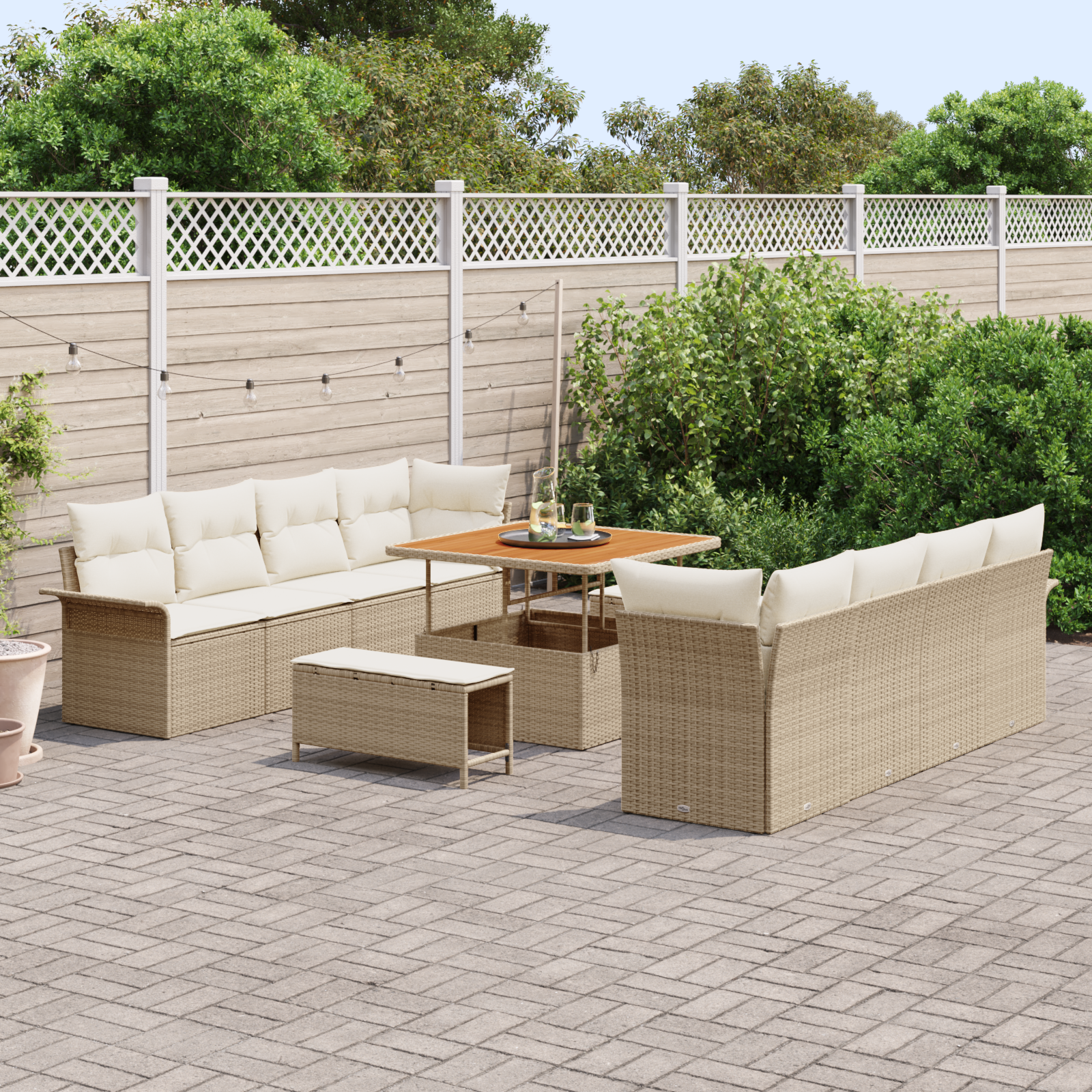 vidaXL 11 Delige Tuinsofa Set met Kussens Beige Poly Rattan Acacia