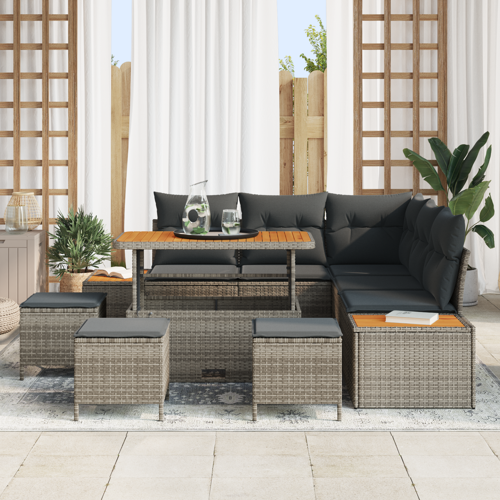 vidaXL 9-delige tuinsofa set met kussens - grijs poly rattan en acacia