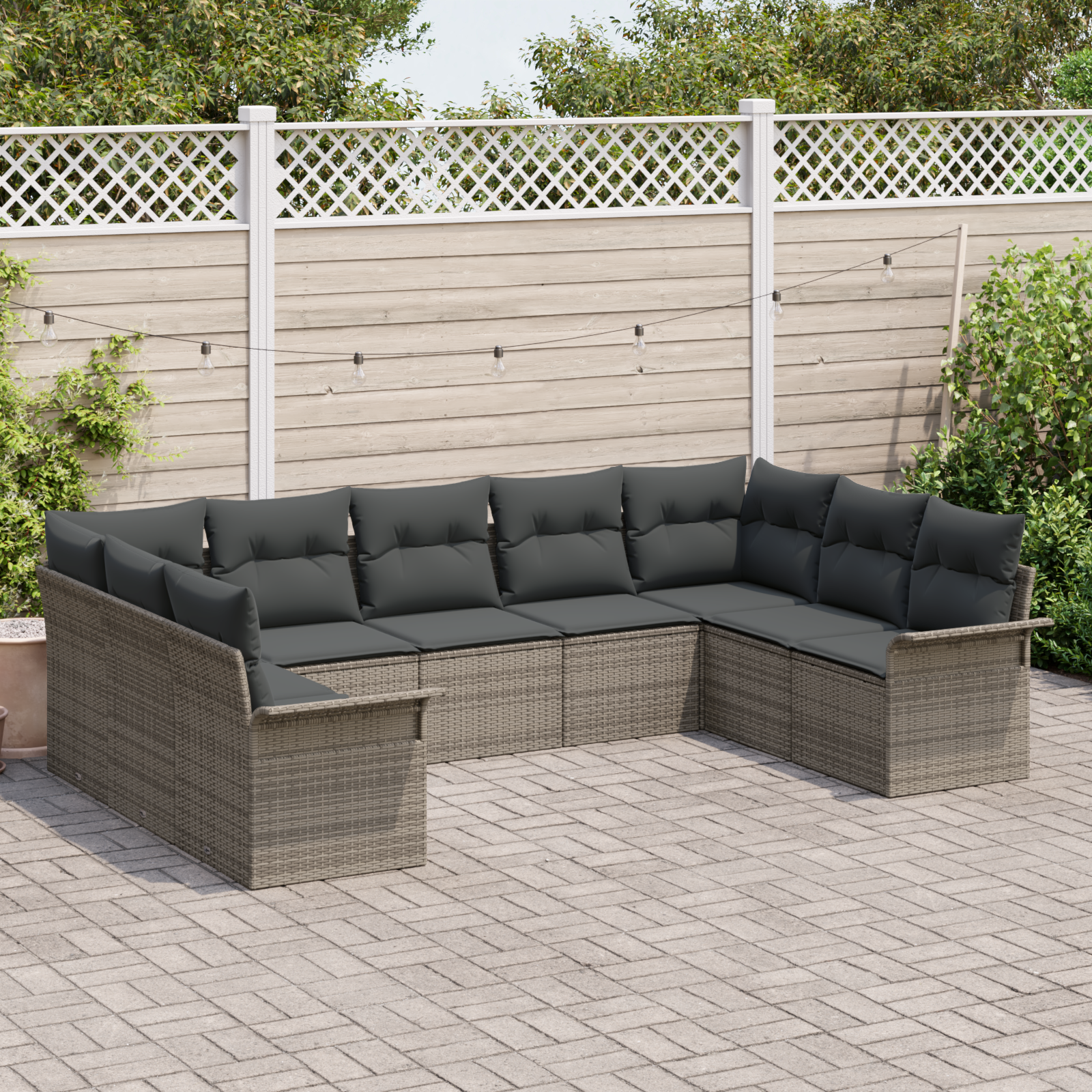 vidaXL 9-delige Tuinbankenset met kussens poly rattan grijs