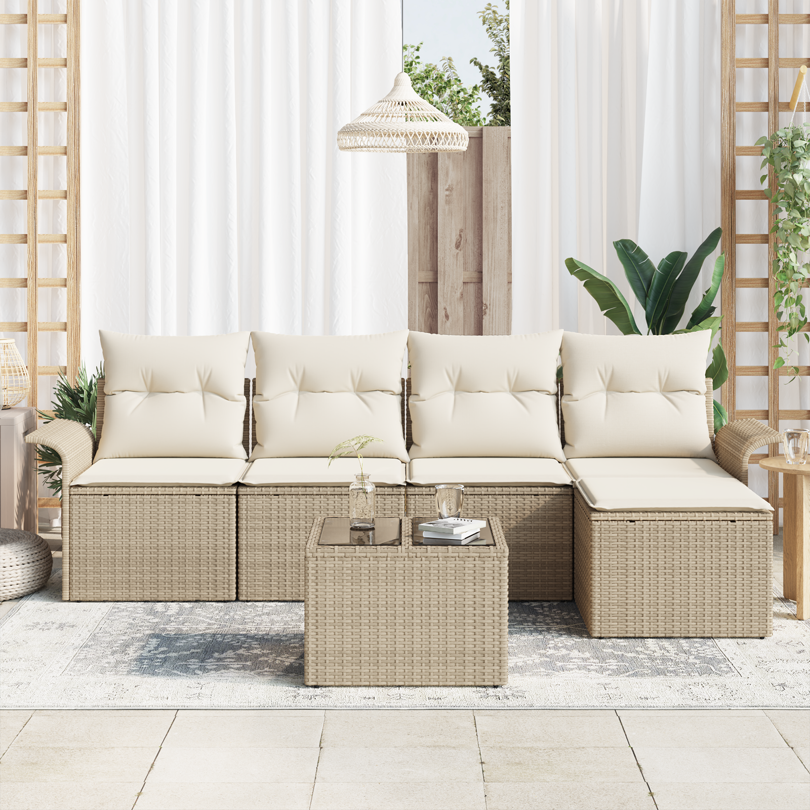 vidaXL 6-delige ligbed set met kussens bruin poly rattan