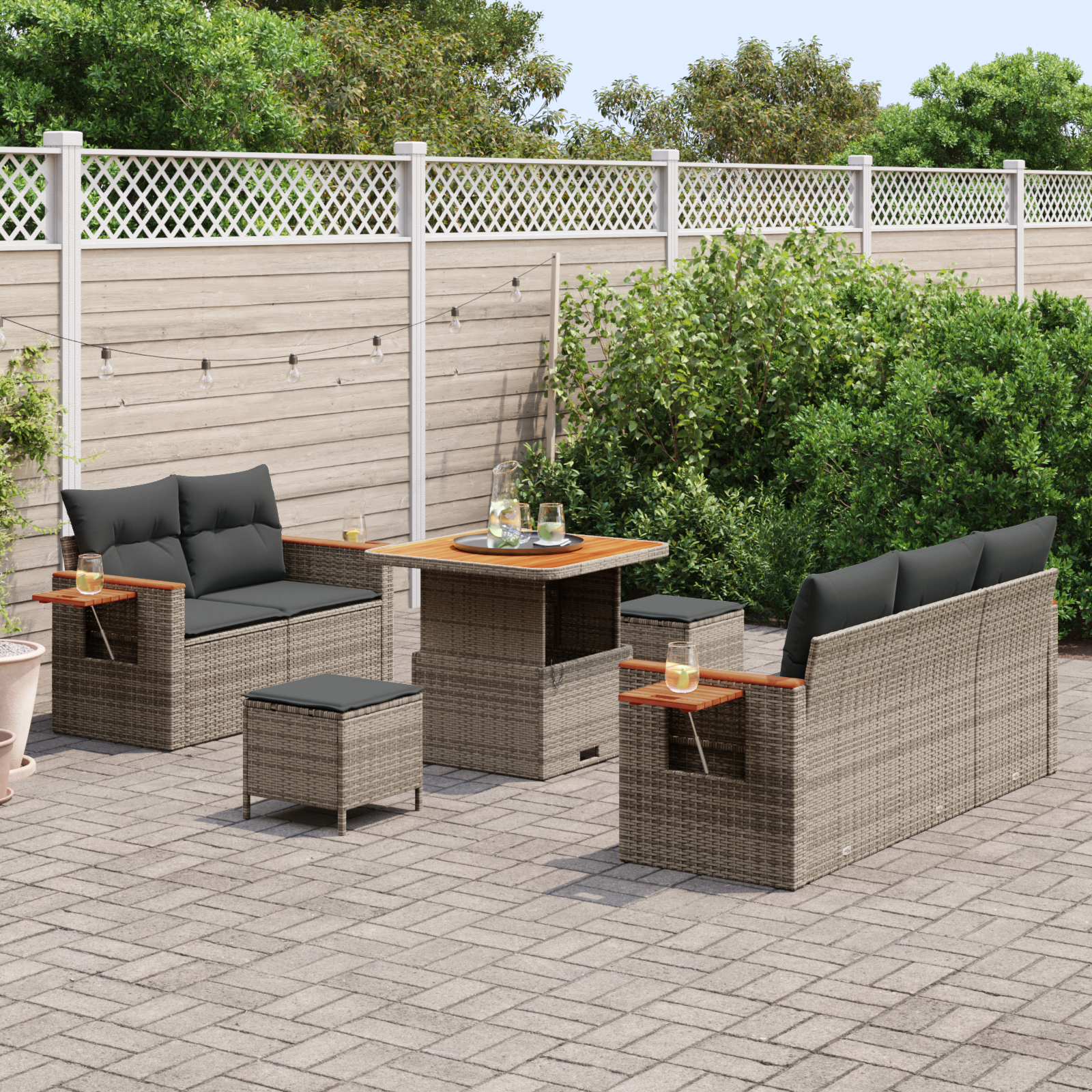 vidaXL 8-delige tuinset met kussens in grijs poly rattan en acacia