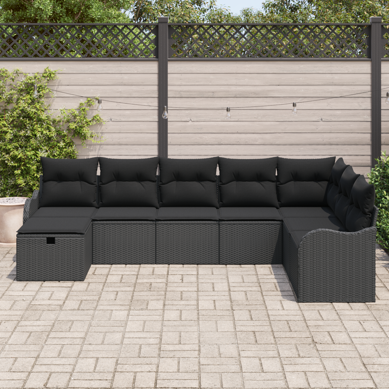 vidaXL 8-delige Tuinbankenset met kussens poly rattan zwart