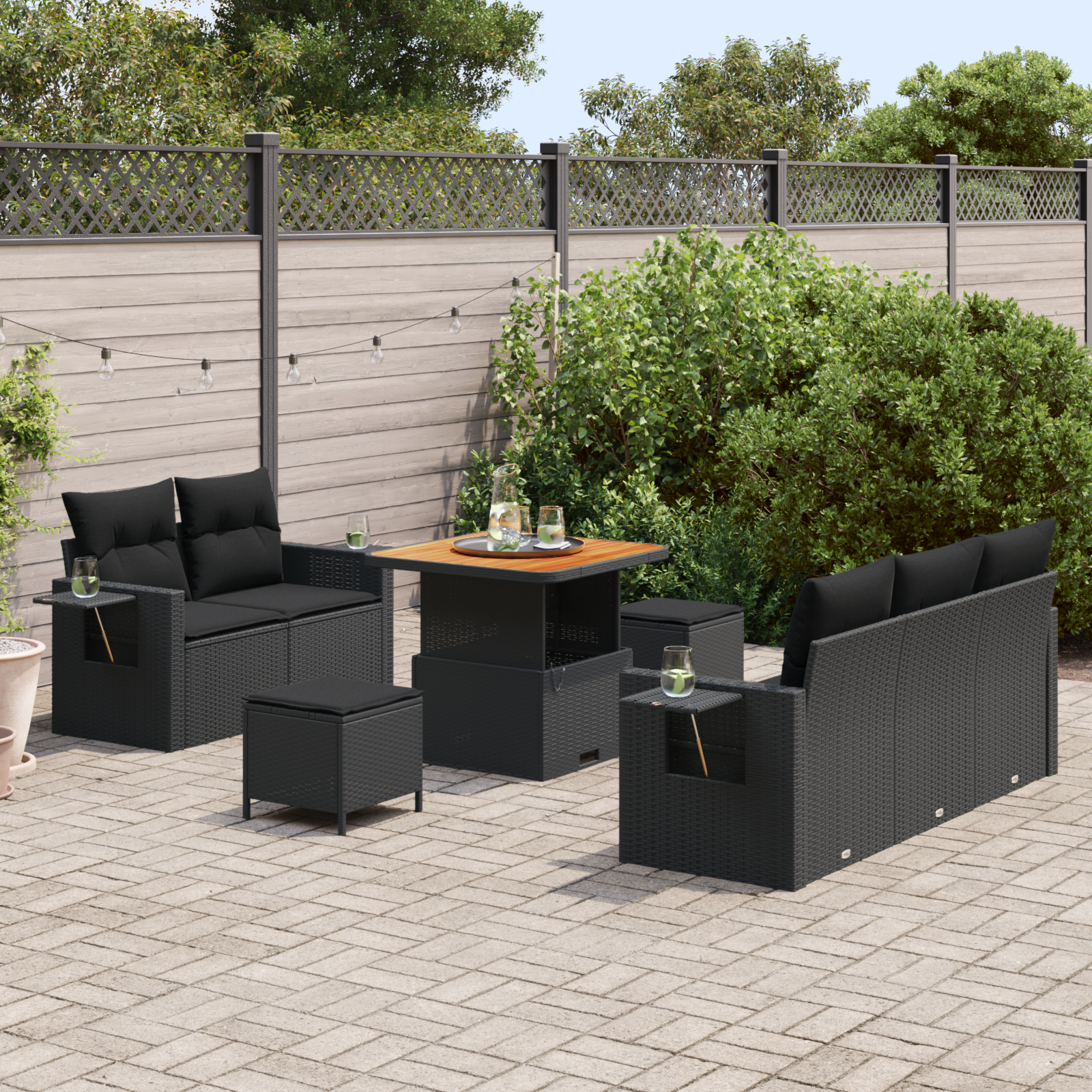 vidaXL 8-delige Tuinbankenset met kussens poly rattan acacia zwart