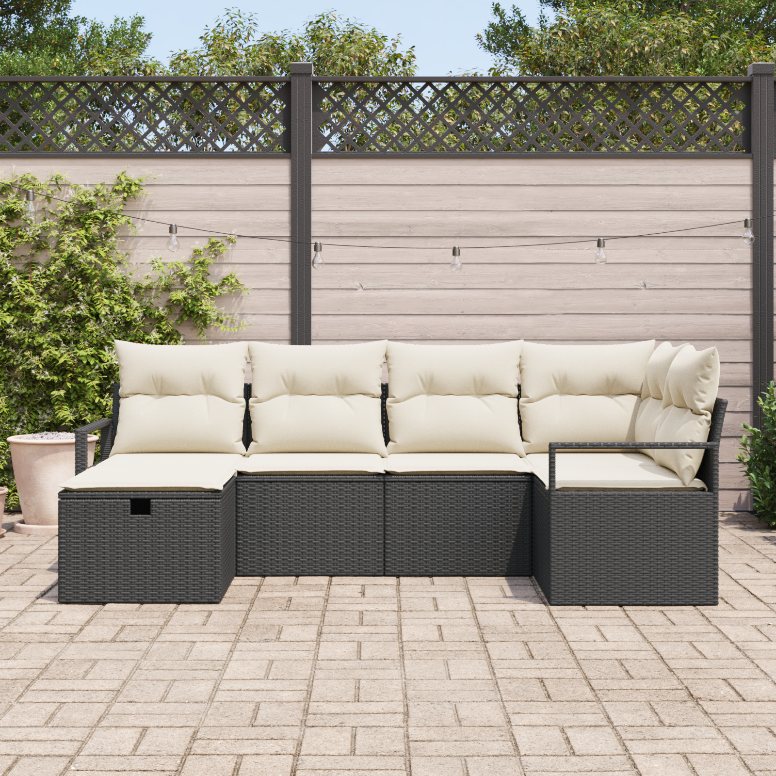vidaXL 6-delige tuinset met kussens - zwart poly rattan