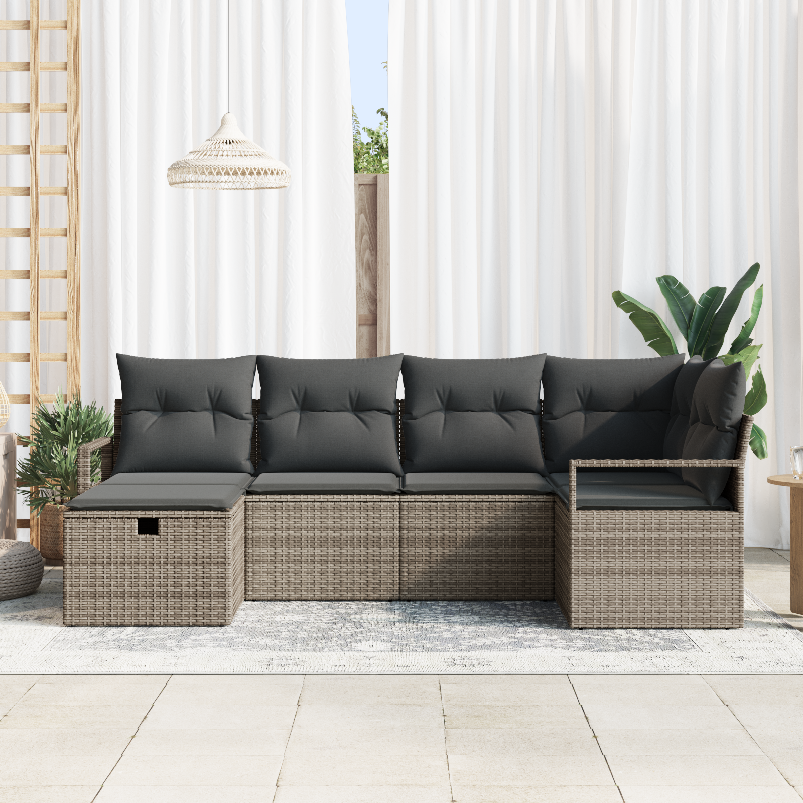 vidaXL 6-delige Loungeset met Kussens Grijs Poly Rattan