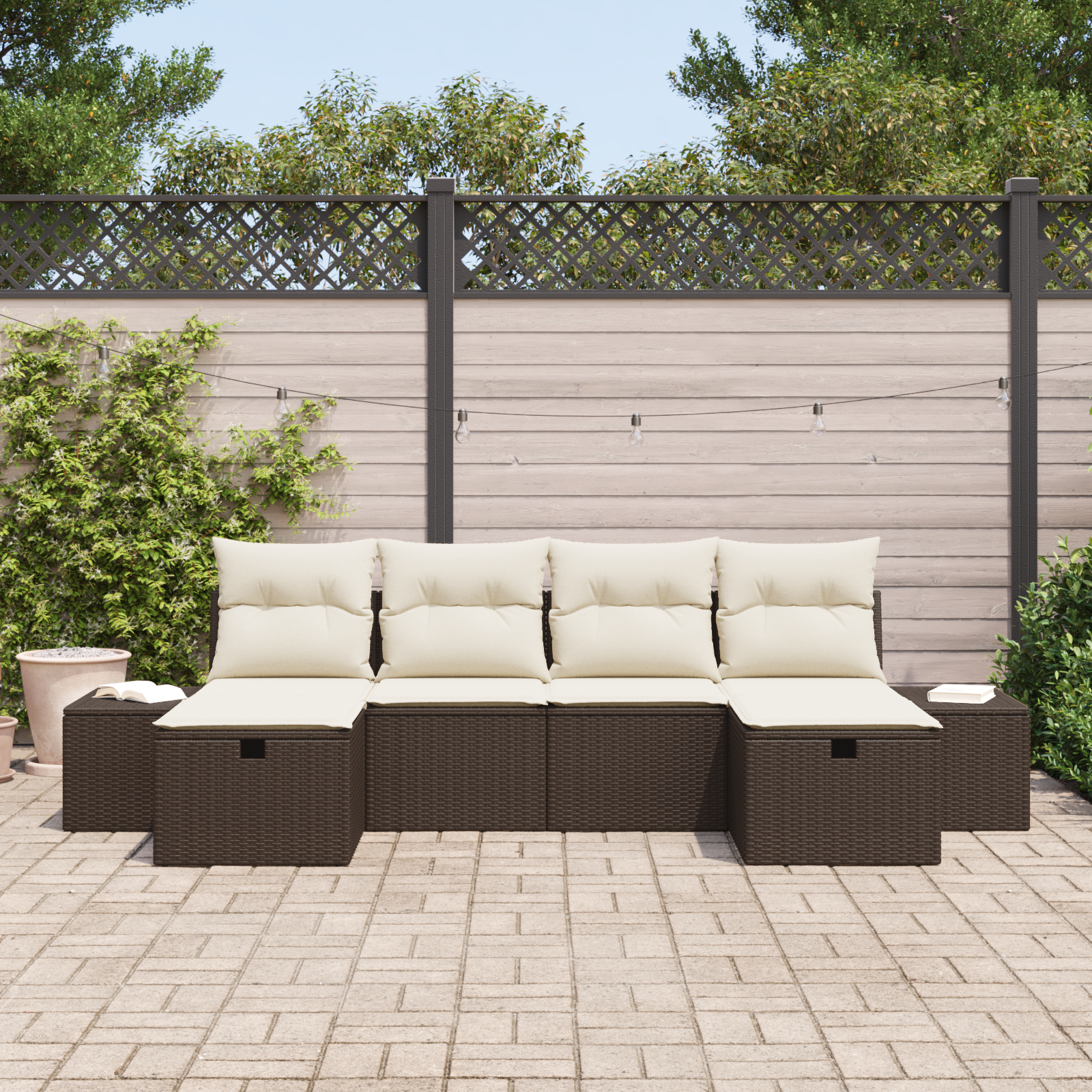 vidaXL 6-delige tuinset met kussens bruin poly rattan