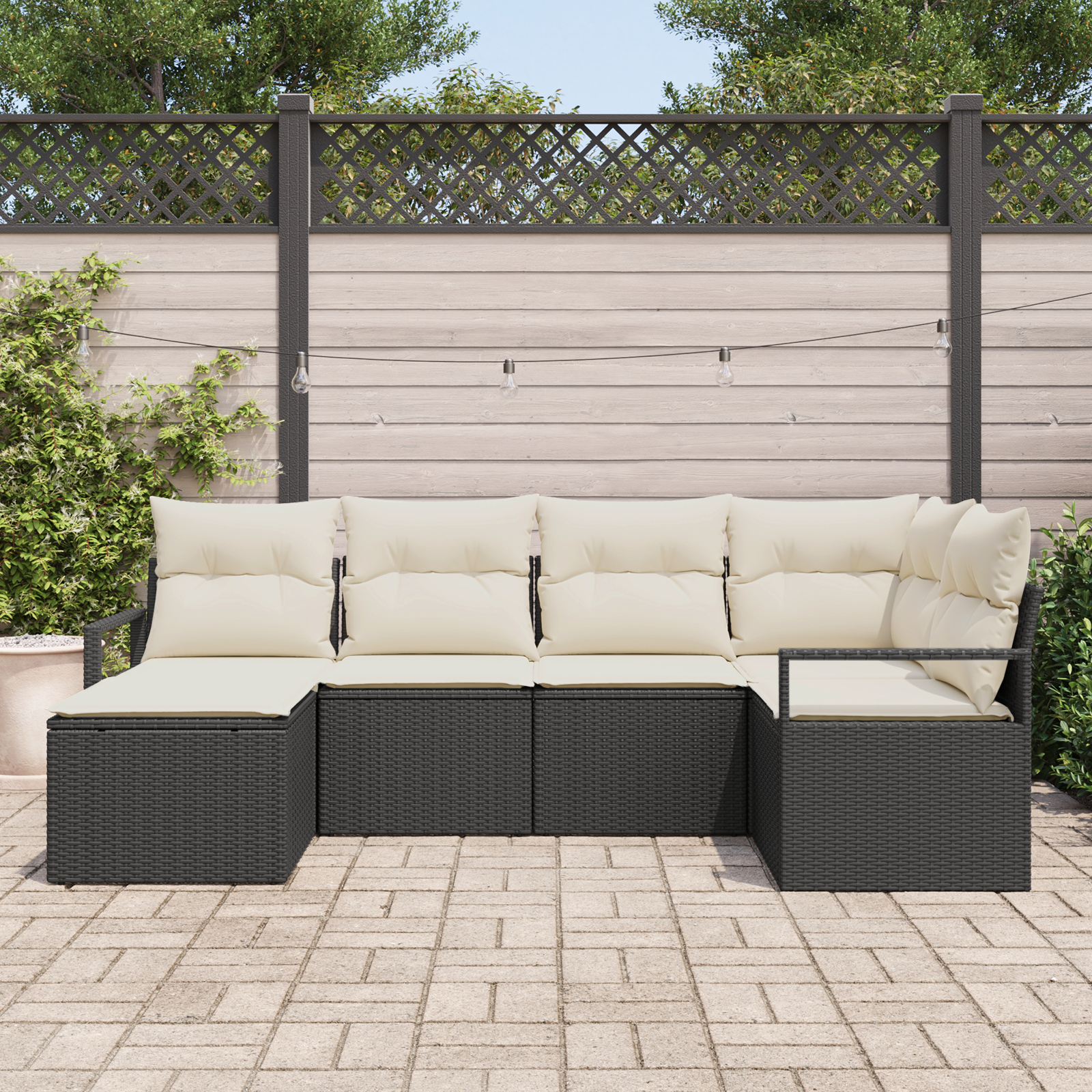 vidaXL 6-delige tuinset met kussens in zwart poly rattan