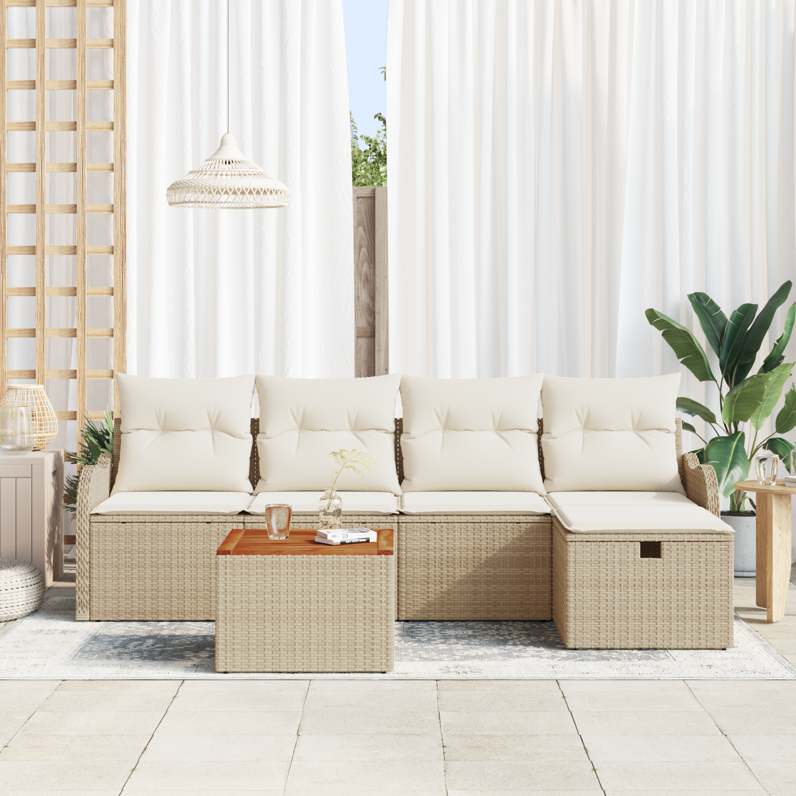 vidaXL 6-delige Tuinbankenset met kussens poly rattan beige