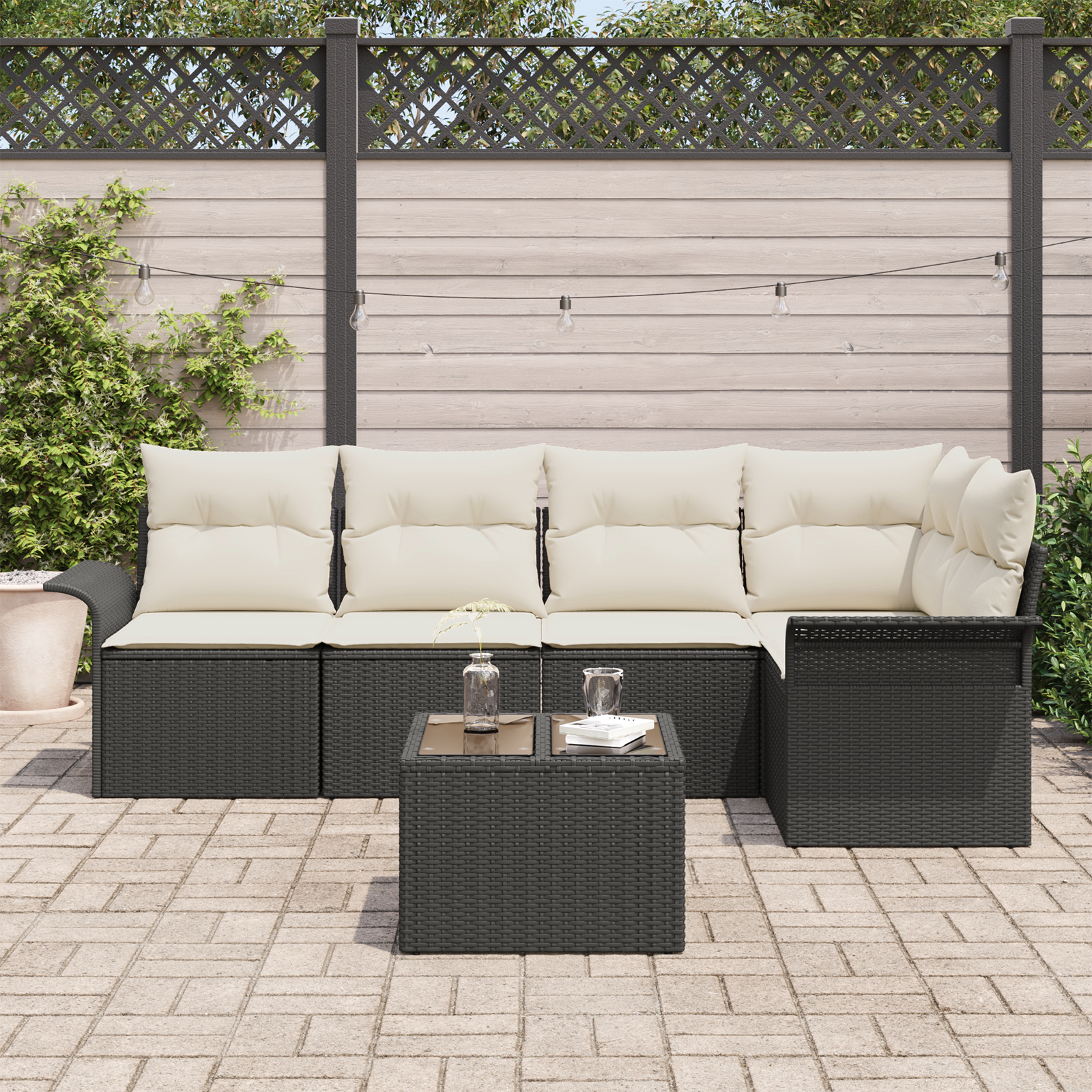 vidaXL 5-delige tuinsofa set met kussens bruin poly rattan