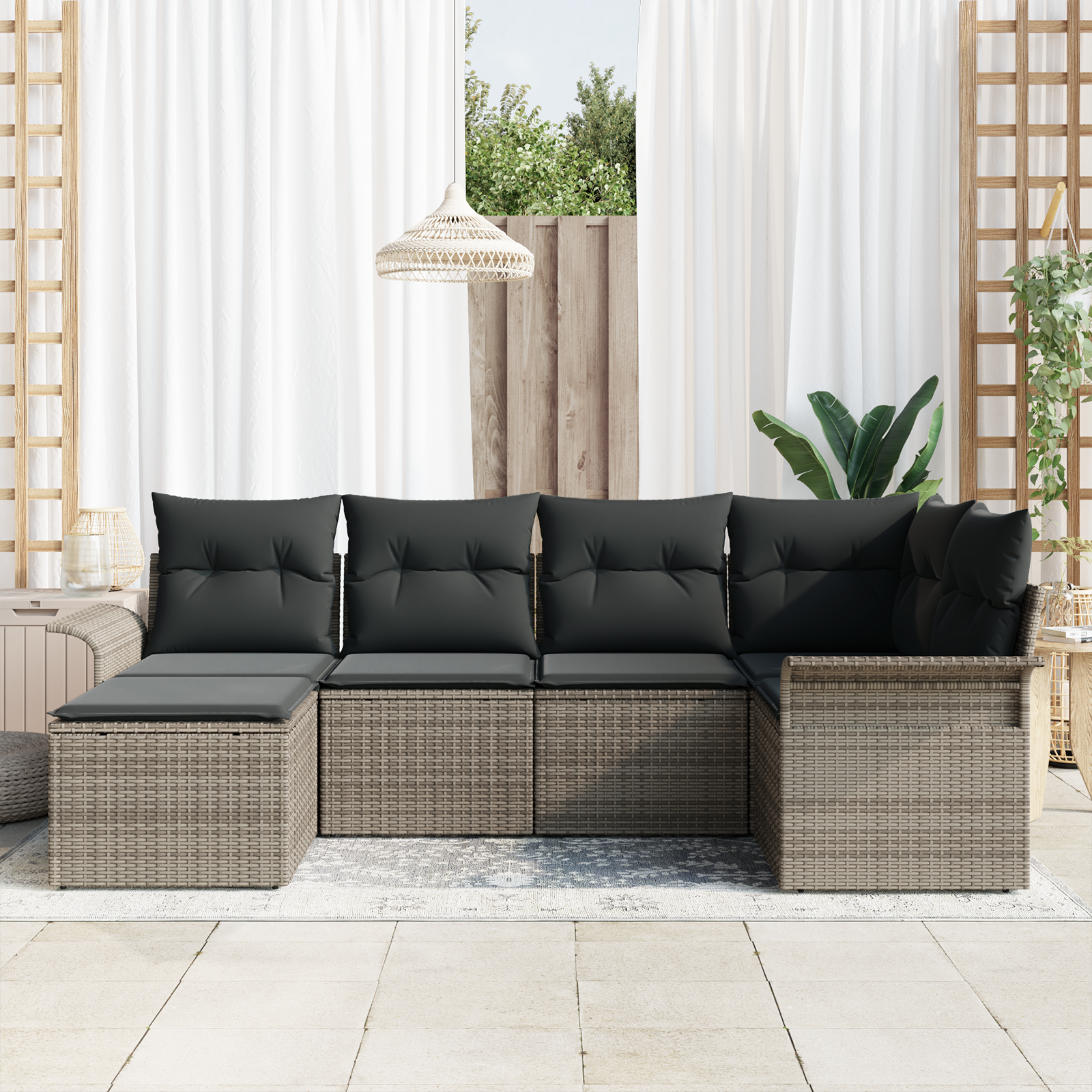 vidaXL 6-delige Tuinbankenset met kussens poly rattan grijs