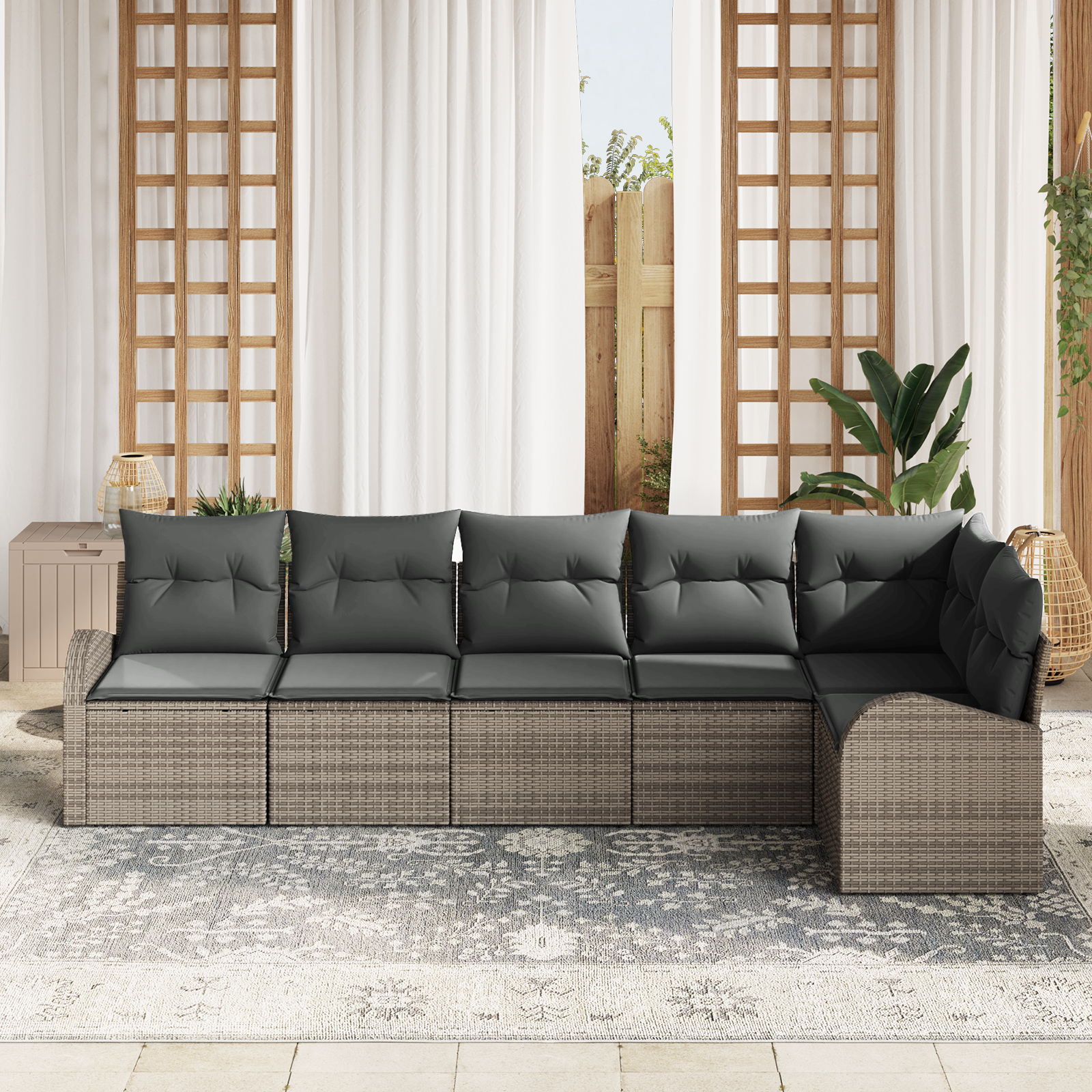 vidaXL 6-delige tuinset met kussens - grijs poly rattan