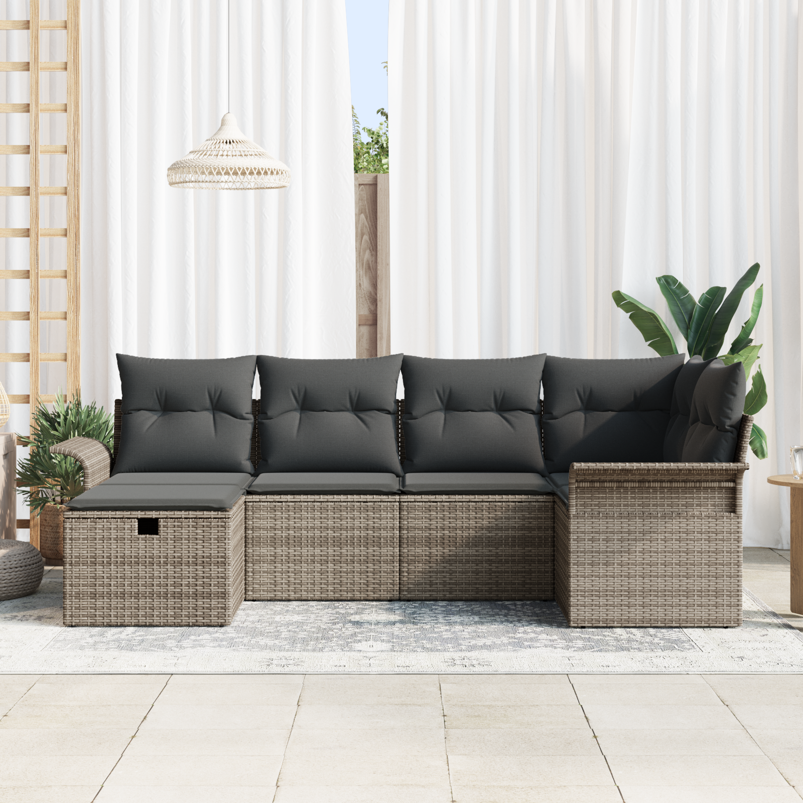 vidaXL 6-delige Tuinbankenset met kussens poly rattan grijs