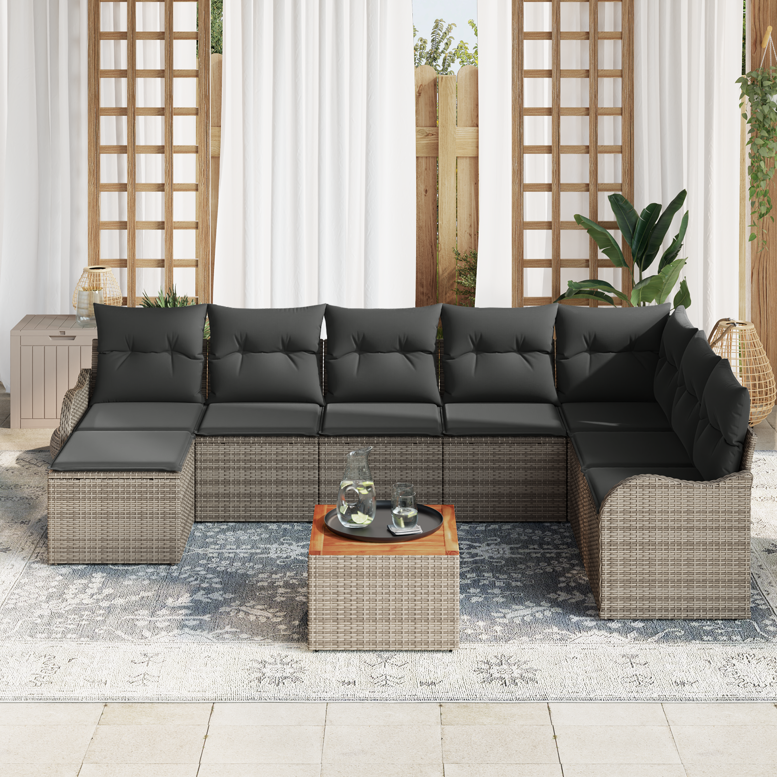 vidaXL 9-delige tuinset met kussens - Grijs Poly Rattan Acacia