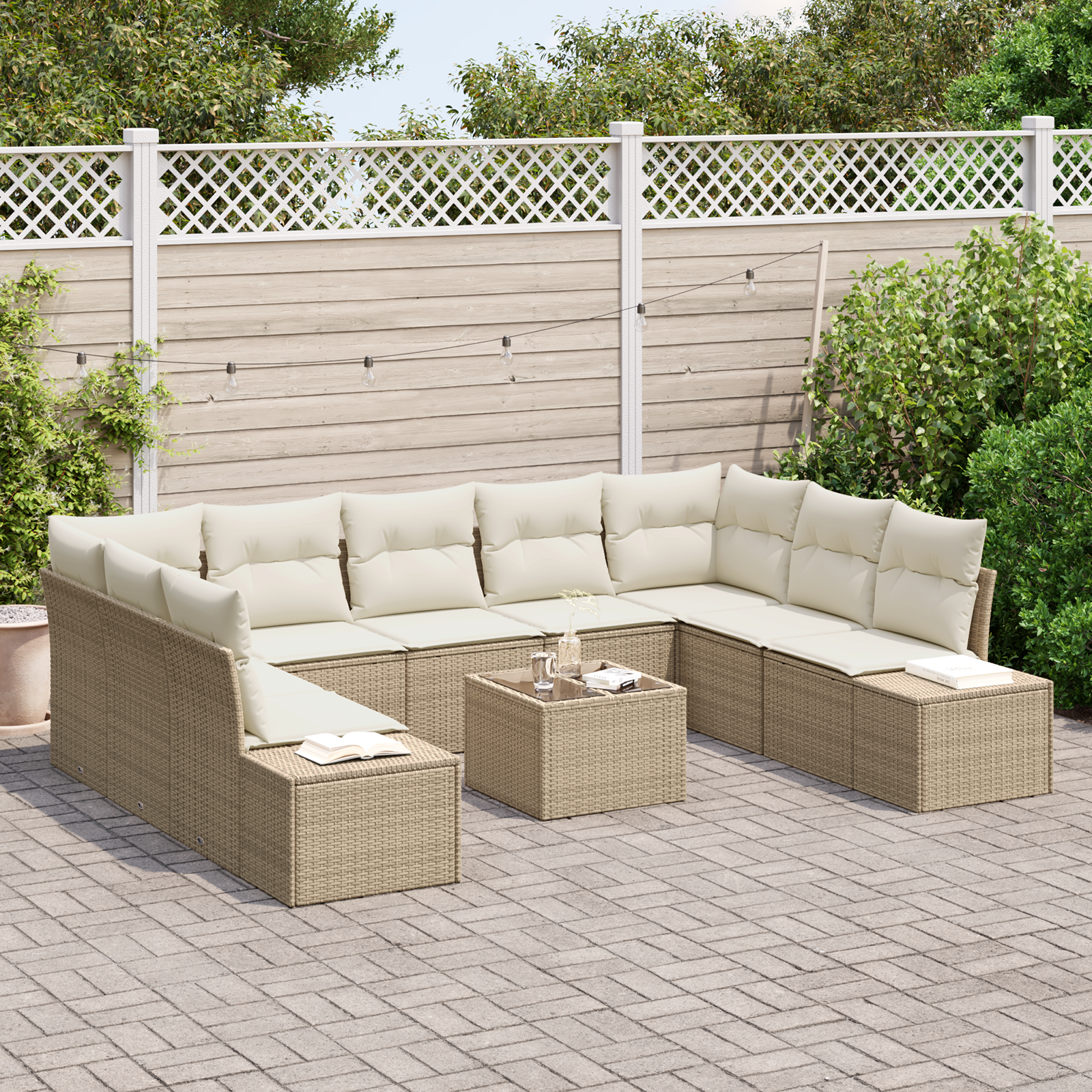 vidaXL 10-delige tuinset met kussens bruin poly rattan