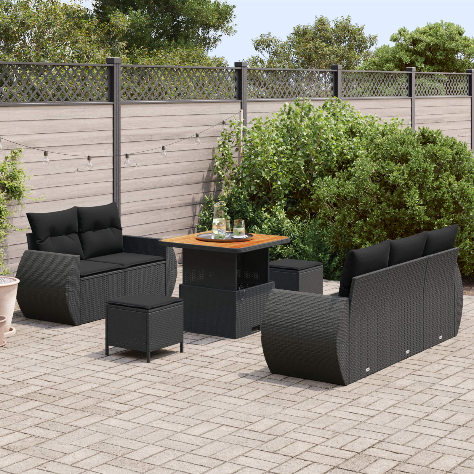 vidaXL 8-delige Tuinbankenset met kussens poly rattan acacia zwart