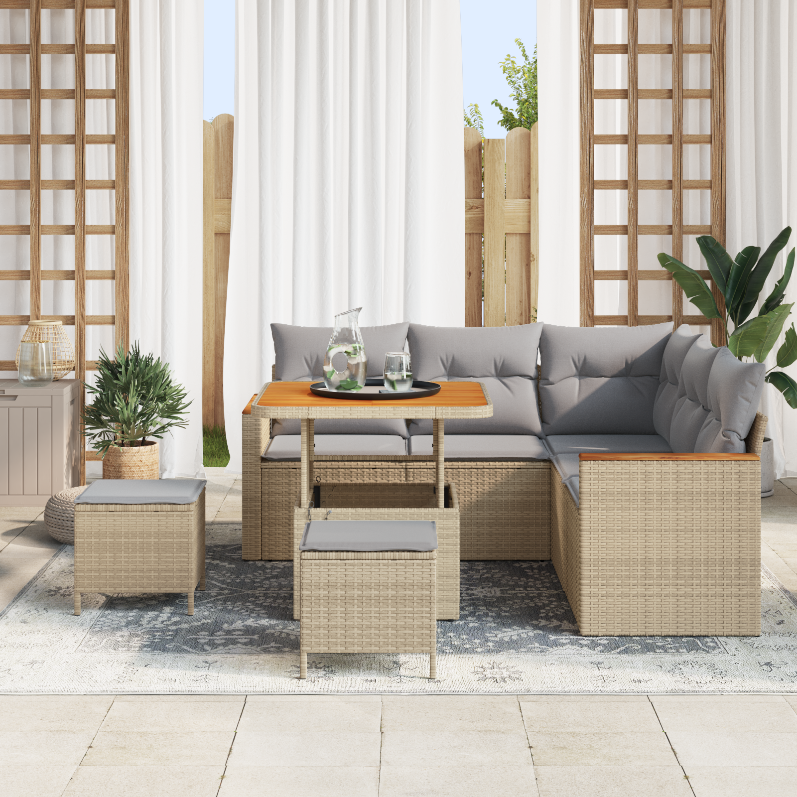vidaXL 8-delige Tuinbankenset met kussens poly rattan acacia beige
