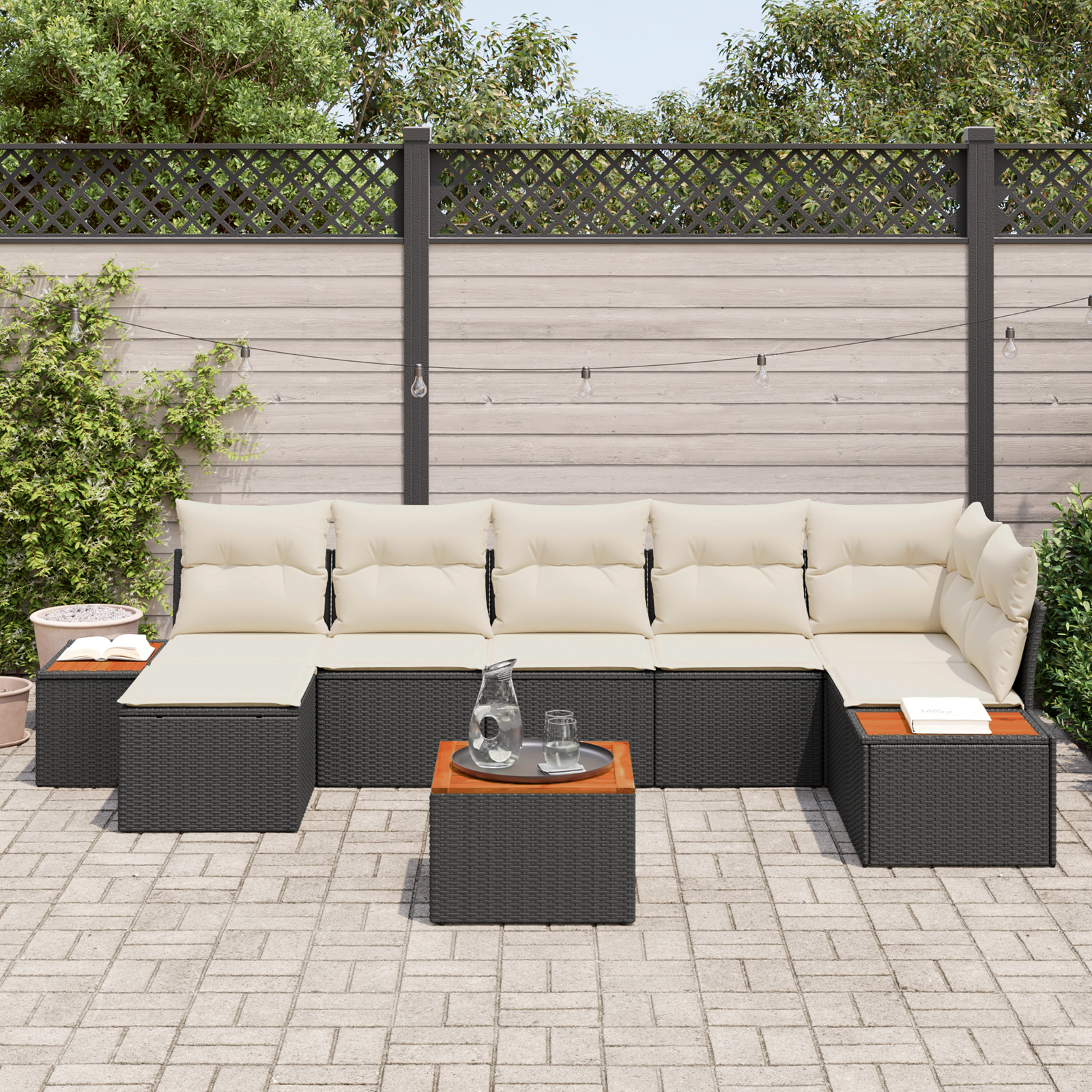 vidaXL 8-delige Tuinbankenset met kussens poly rattan acacia zwart