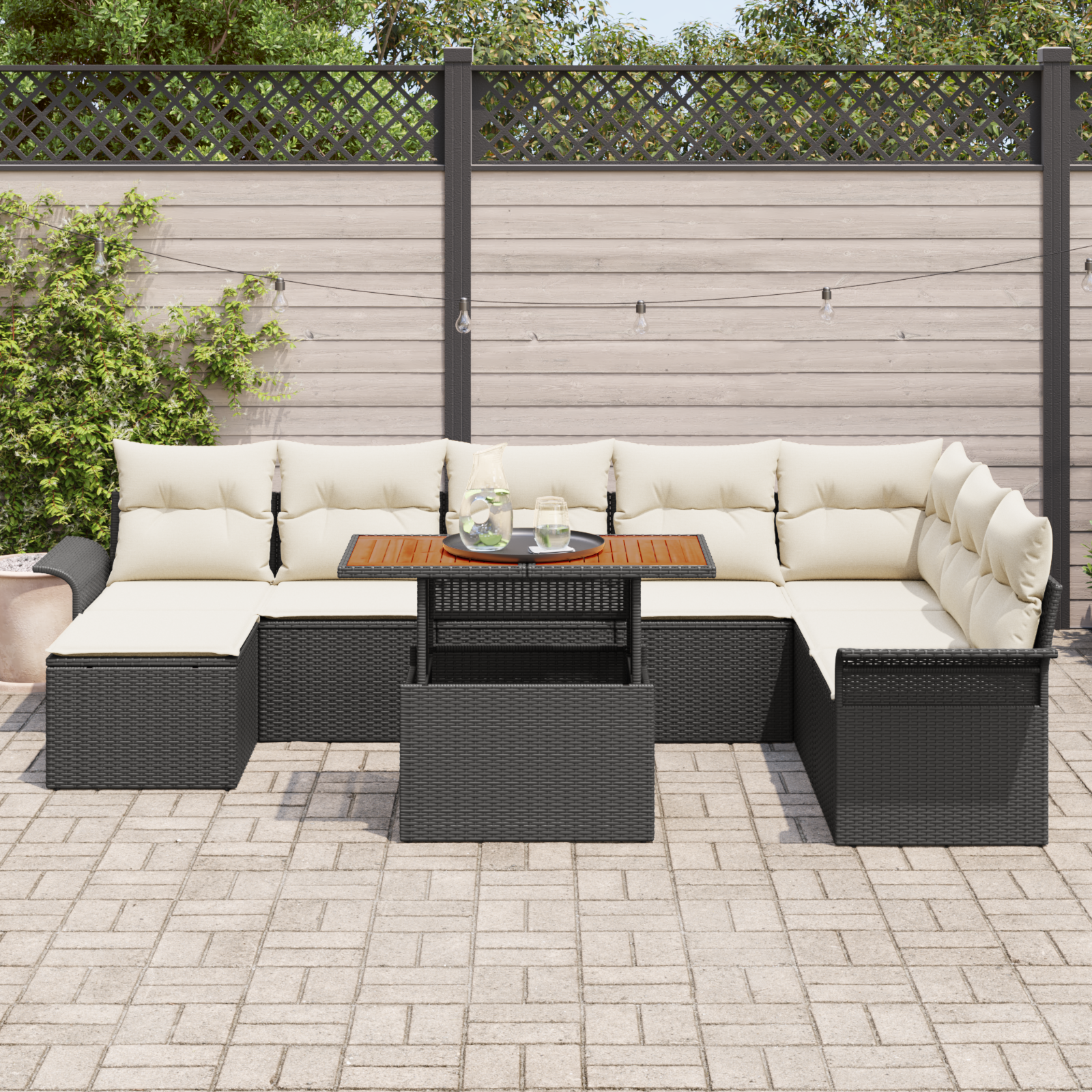 vidaXL 9-delige Tuinset met kussens poly rattan acaciahout zwart