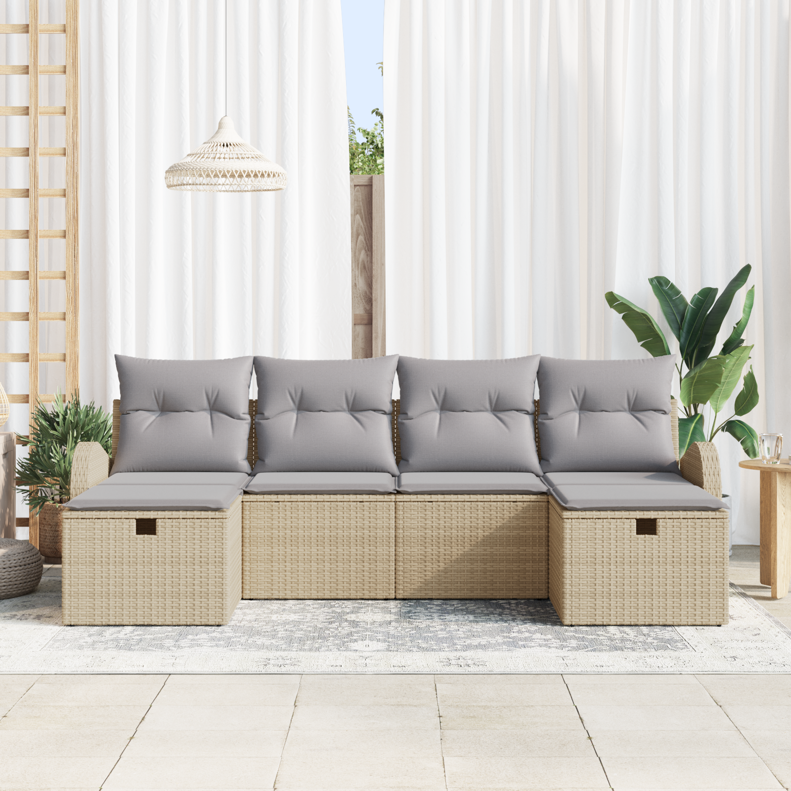 vidaXL 6-delige Tuinbankenset met kussens poly rattan beige