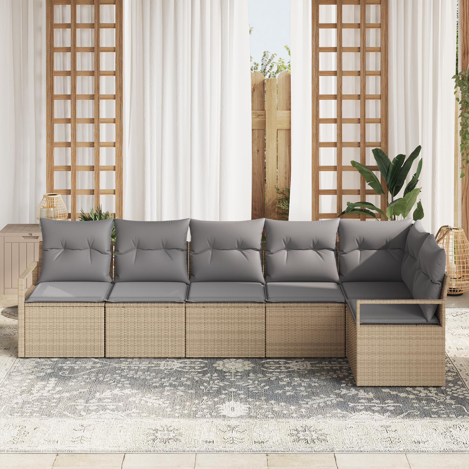 vidaXL 6-delige tuinset met kussens in beige poly rattan