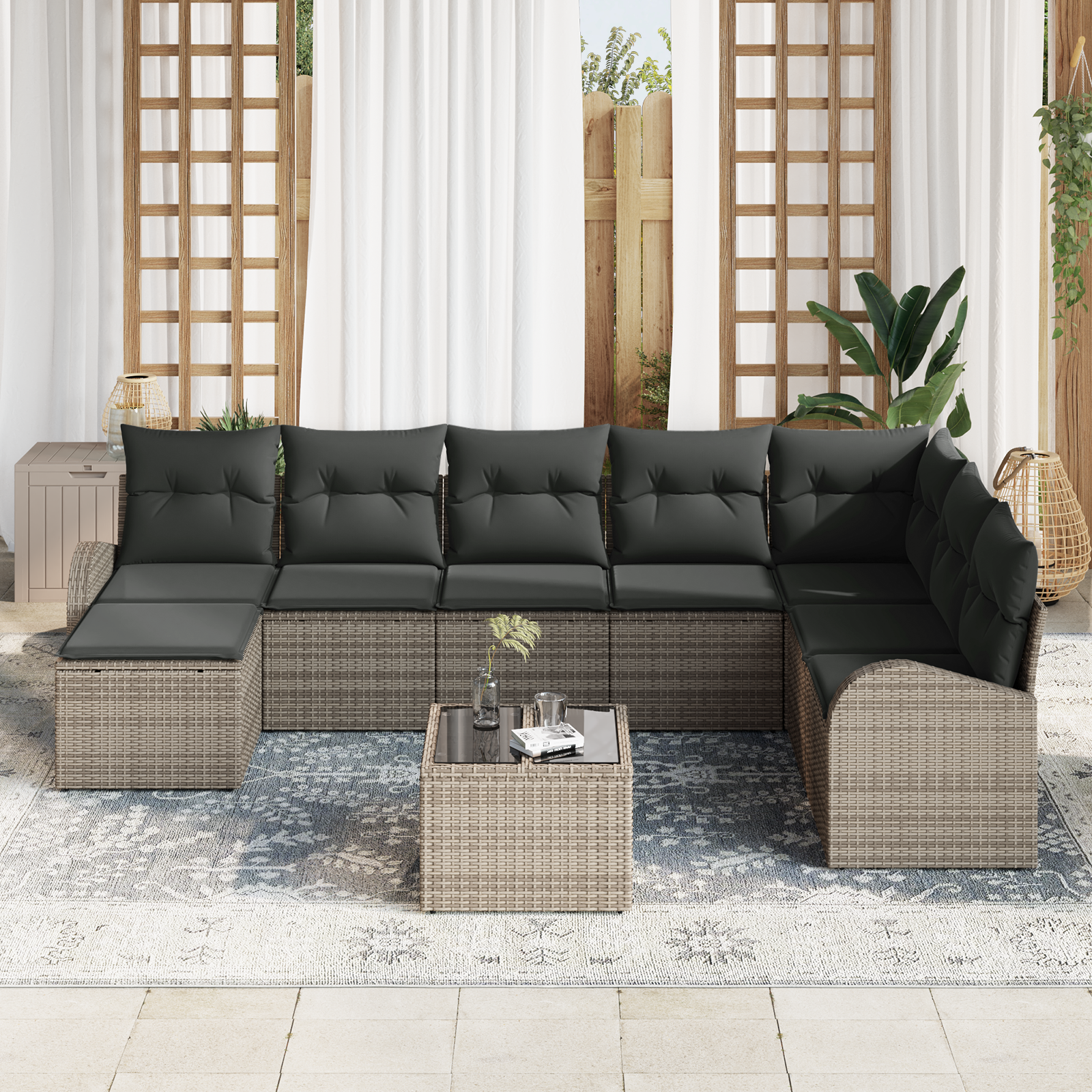 vidaXL 8-delige tuinbankset met kussens zwart poly rattan