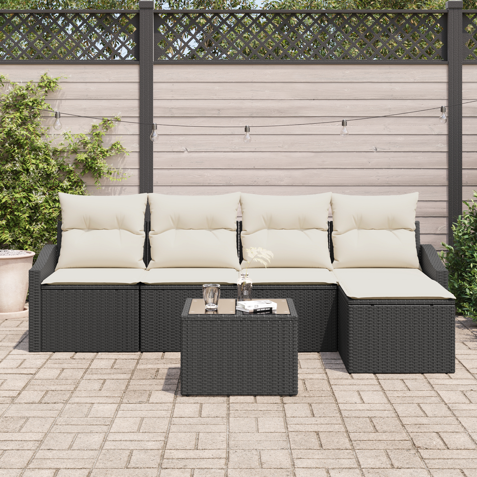 vidaXL 5-delige Tuinset met kussens poly rattan bruin