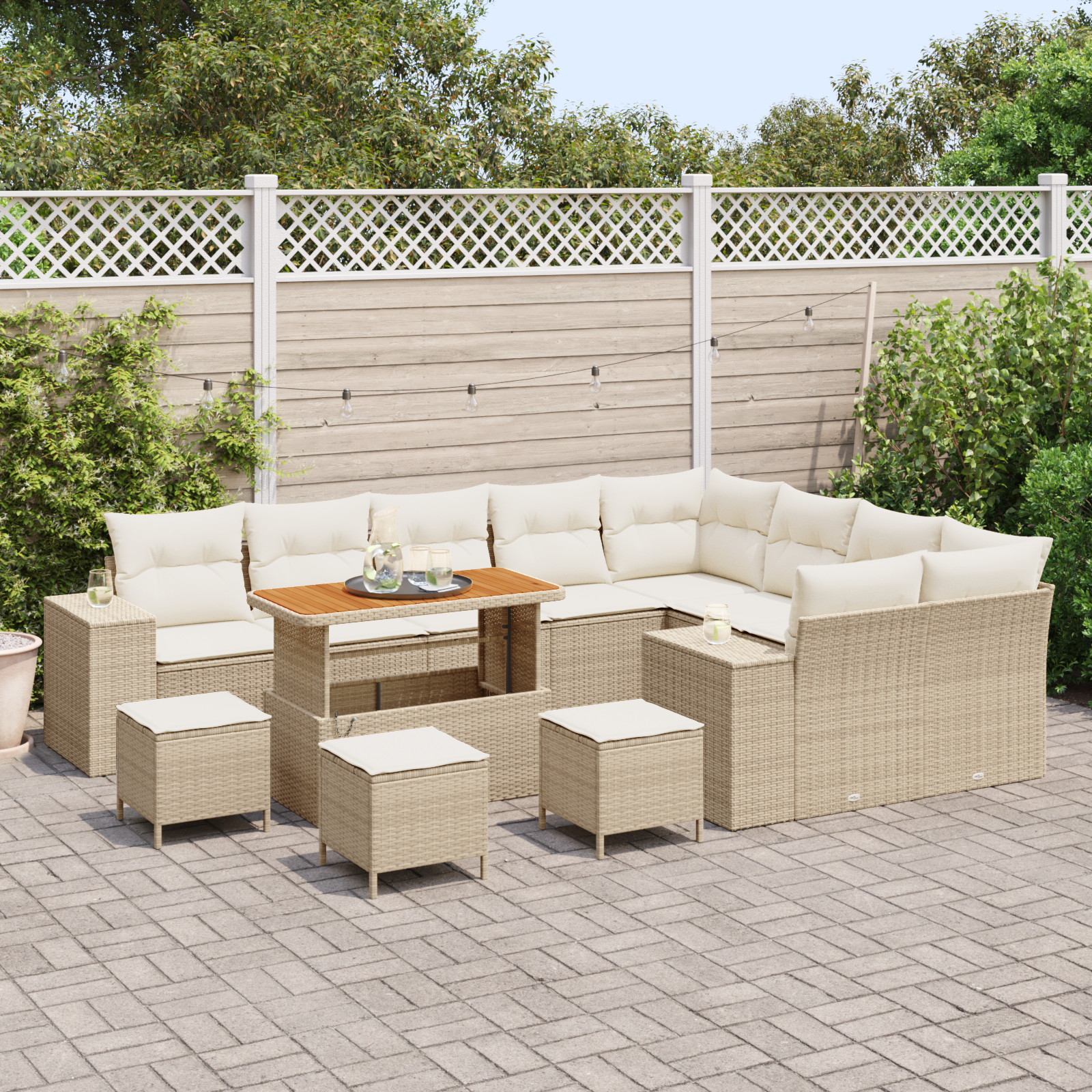 vidaXL 13-delige tuinset met kussens - Beige Poly Rattan Acaciahout