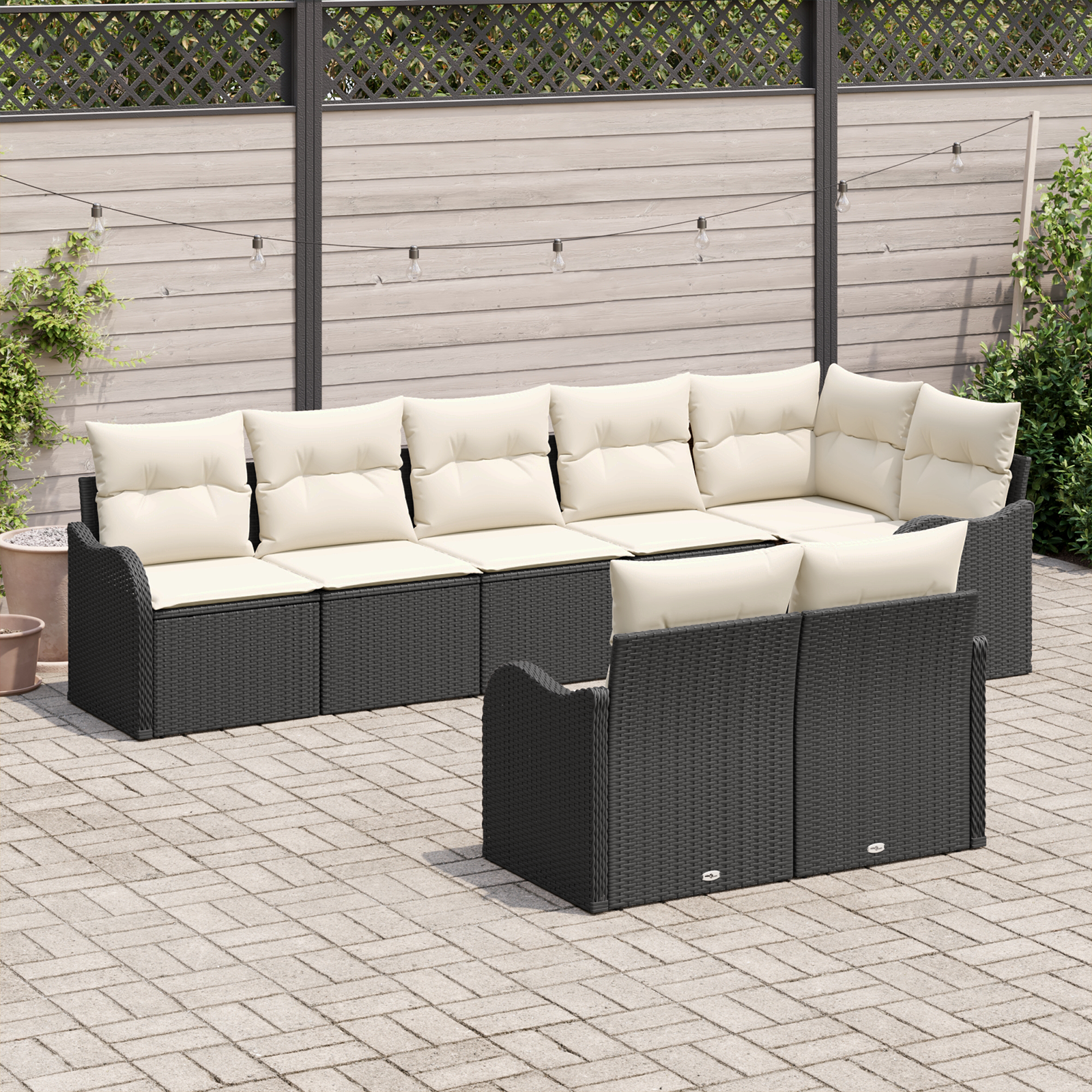 vidaXL 8-delige tuinset met kussens zwart poly riet