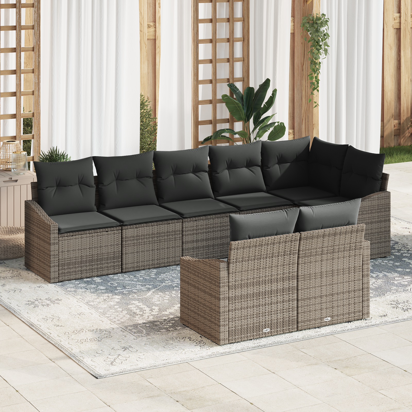 vidaXL 8-delige tuinbankset met kussens, grijs poly rattan