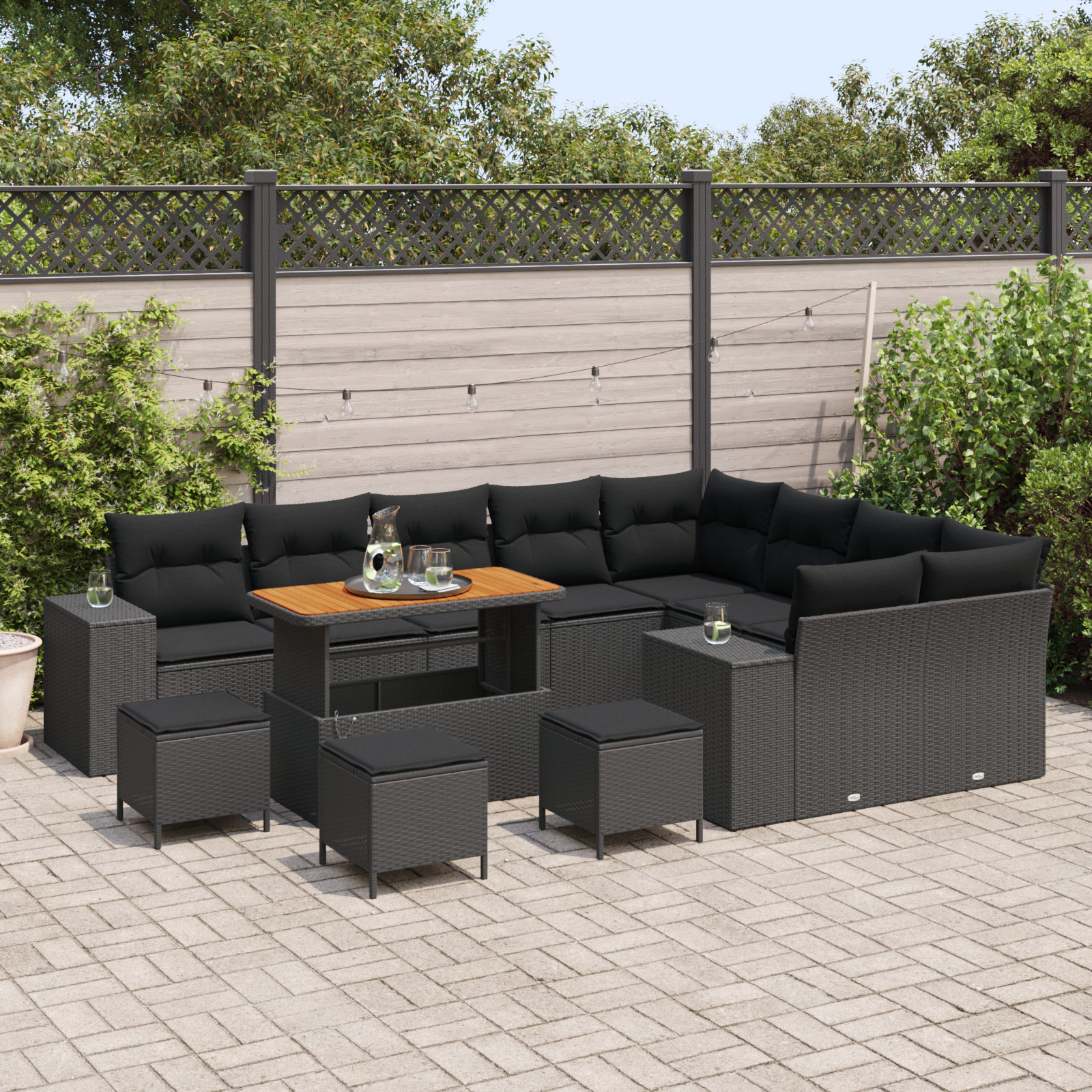 vidaXL 13-delige tuinset met kussens in zwart poly rattan en acacia