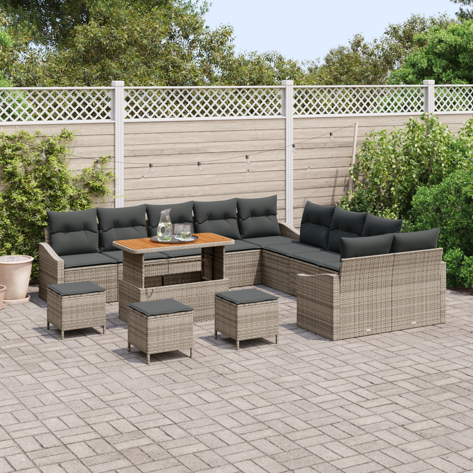 vidaXL 14-delige tuinset met kussens grijs poly rattan acacia