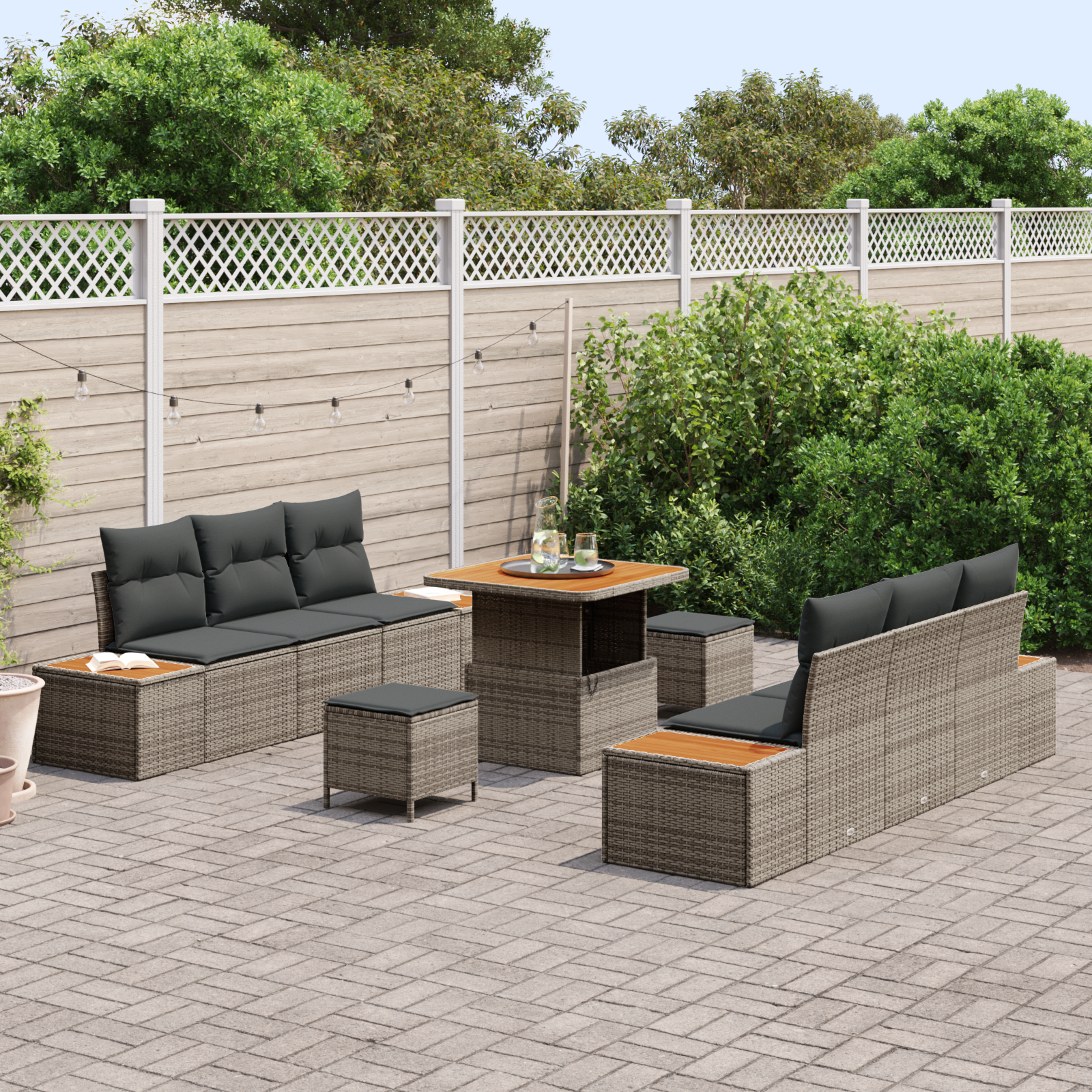 vidaXL 9-delige tuinset met kussens grijs poly rattan en acacia