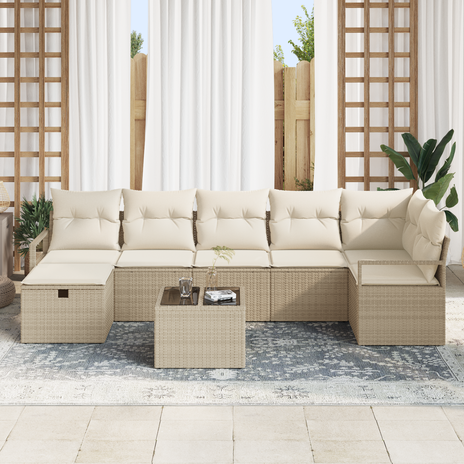 vidaXL 8-delige tuinset met kussens Beige Poly Rattan