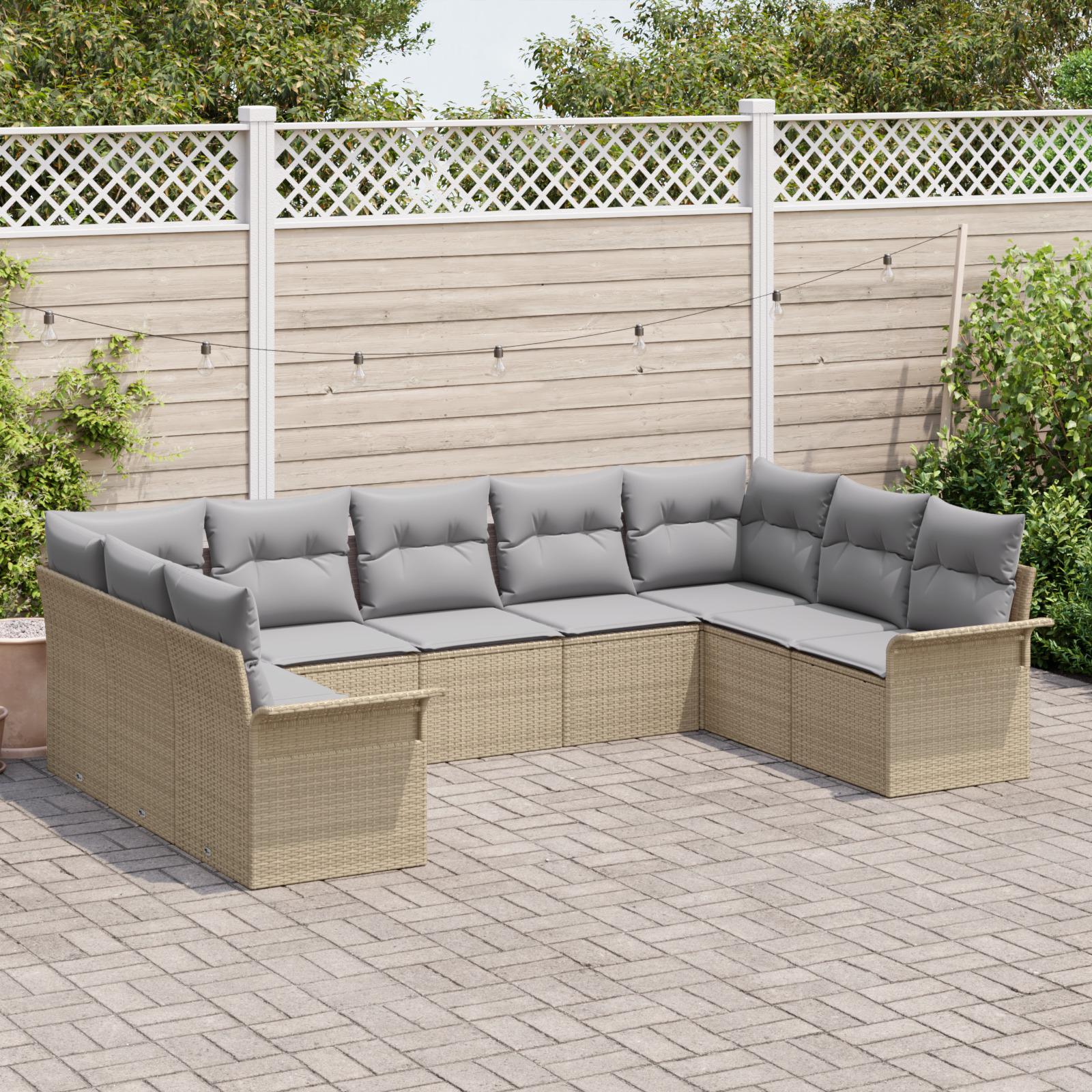 vidaXL 9-delige tuinset met kussens in beige poly rattan
