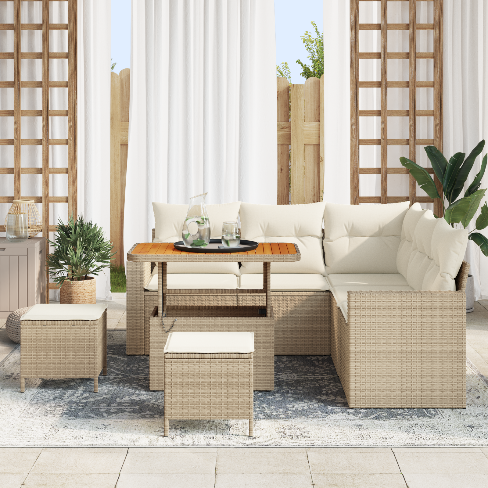 vidaXL 8-delige tuinset met kussens - Beige Poly Rattan Acacia