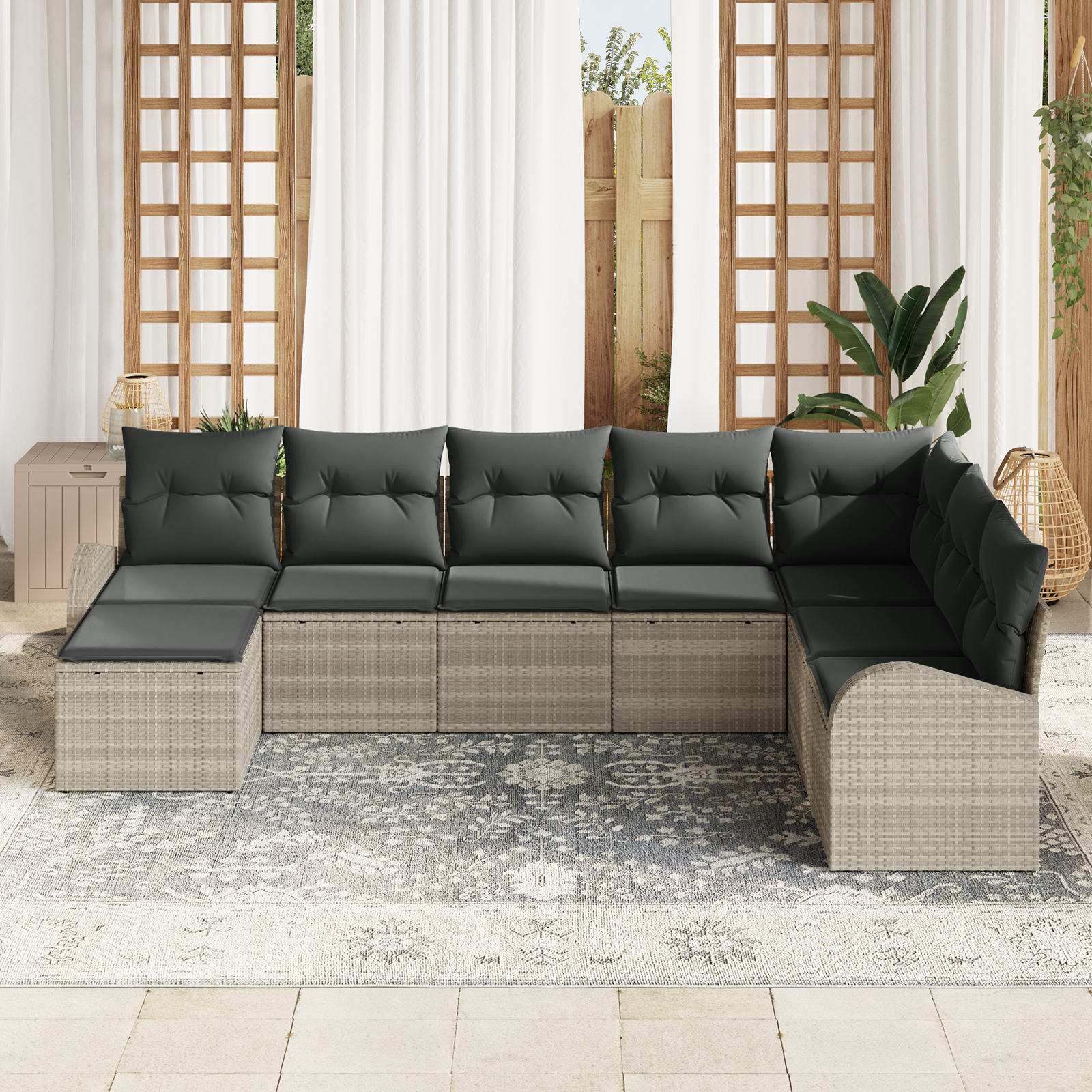 vidaXL 8-delige tuinset met kussens in lichtgrijs poly rattan