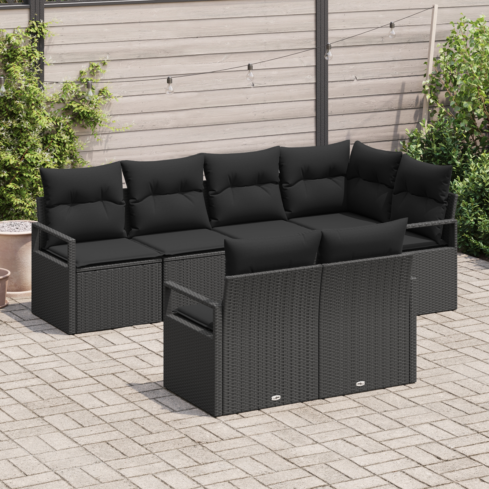 vidaXL 7-delig tuinsofa set met kussens zwart poly rattan