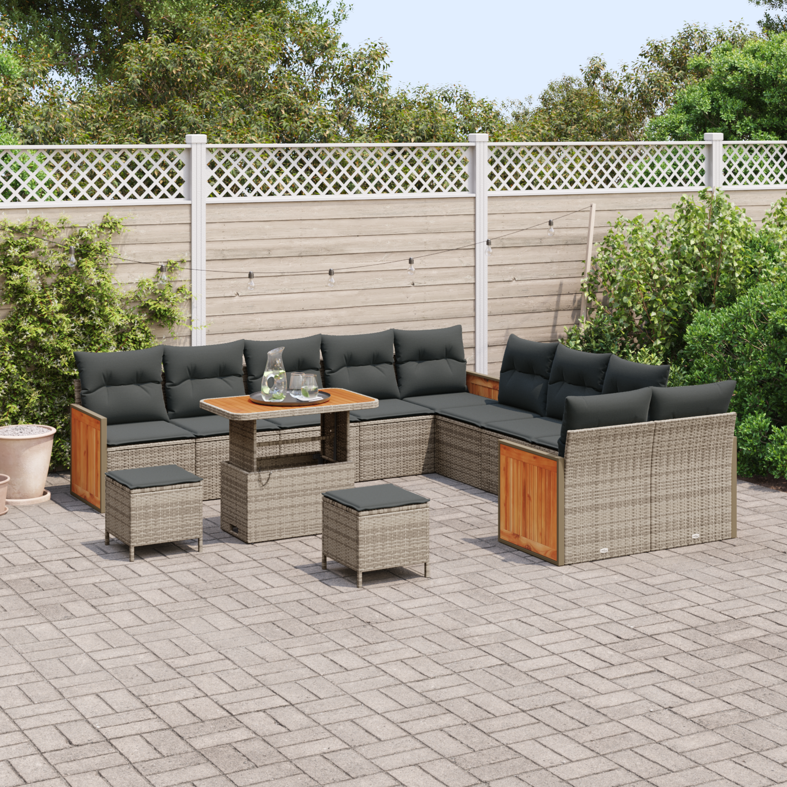 vidaXL 13-delige Tuin Sofa Set met Kussens Grijs Poly Rattan Acacia