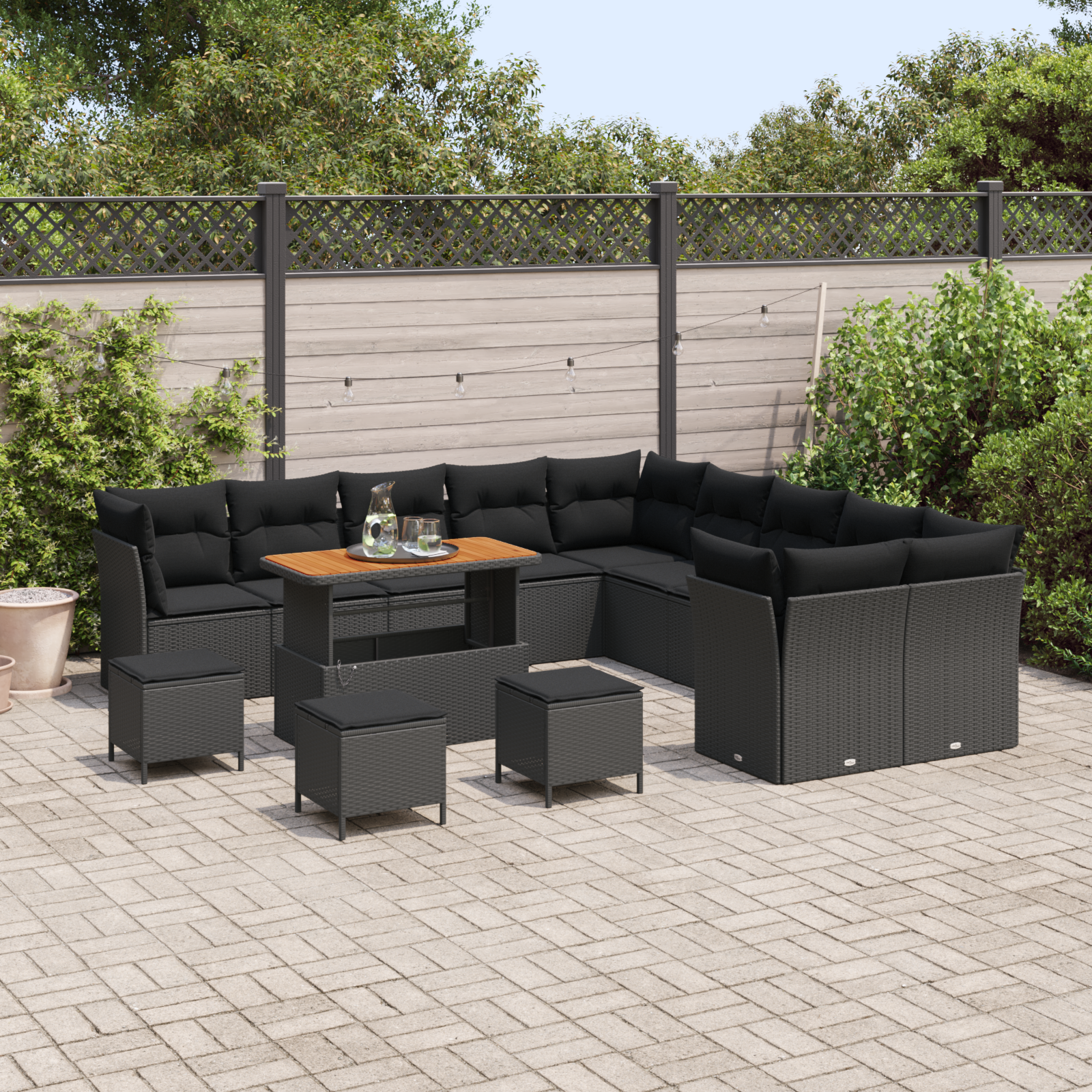 vidaXL 14-delige tuinsofa set met kussens in zwart poly rattan en acacia