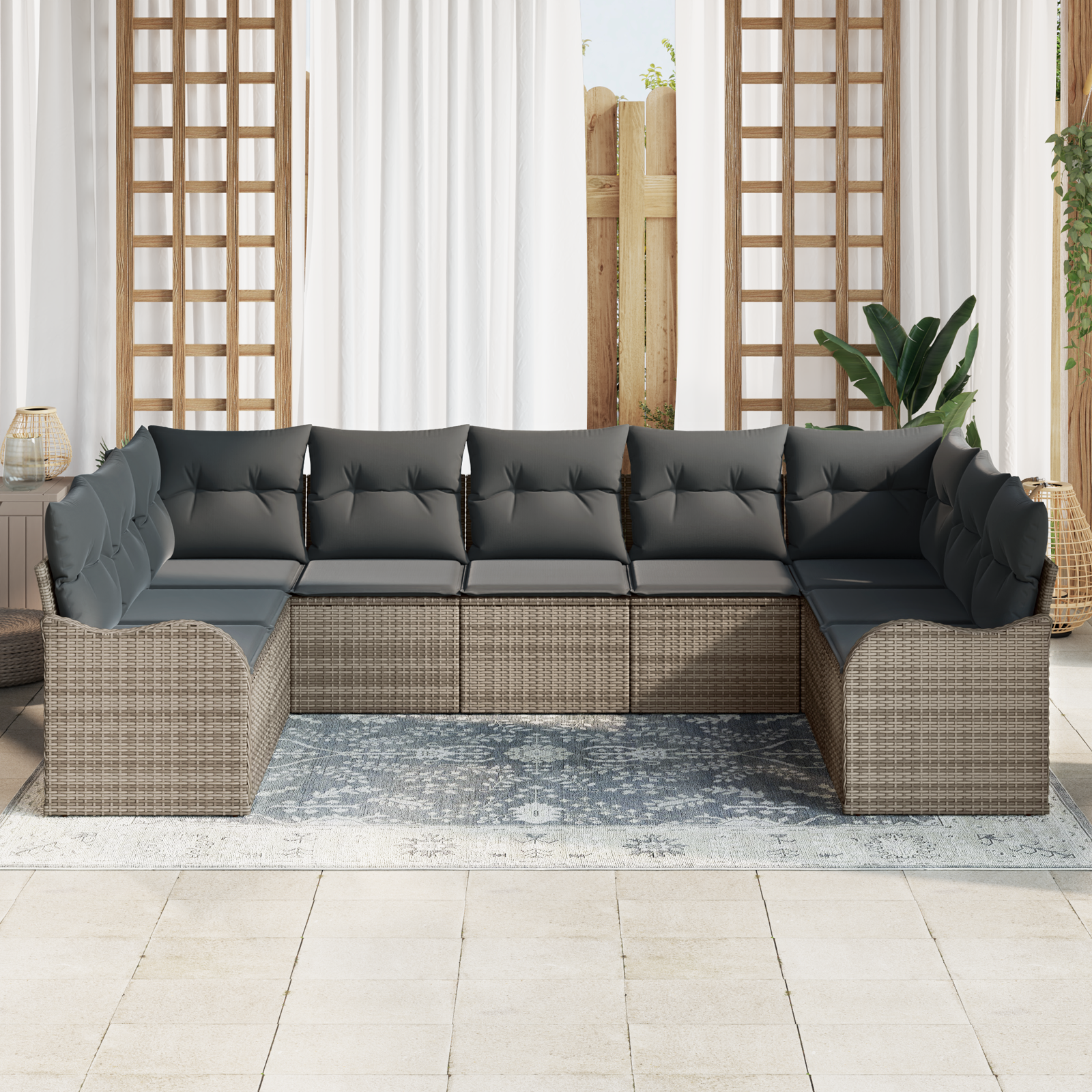 vidaXL 9-delige tuinhoekbankset met kussens - grijs poly rattan