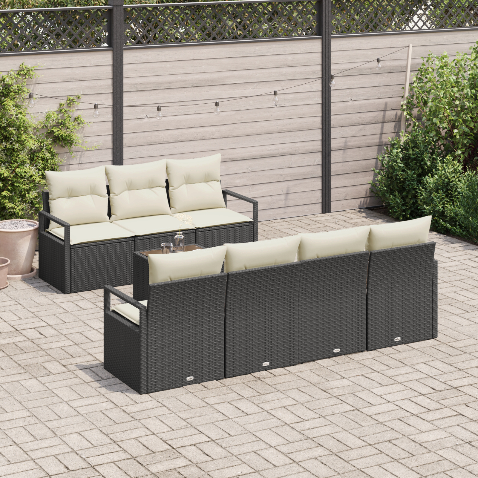 vidaXL 8-delige Tuinbankenset met kussens poly rattan zwart