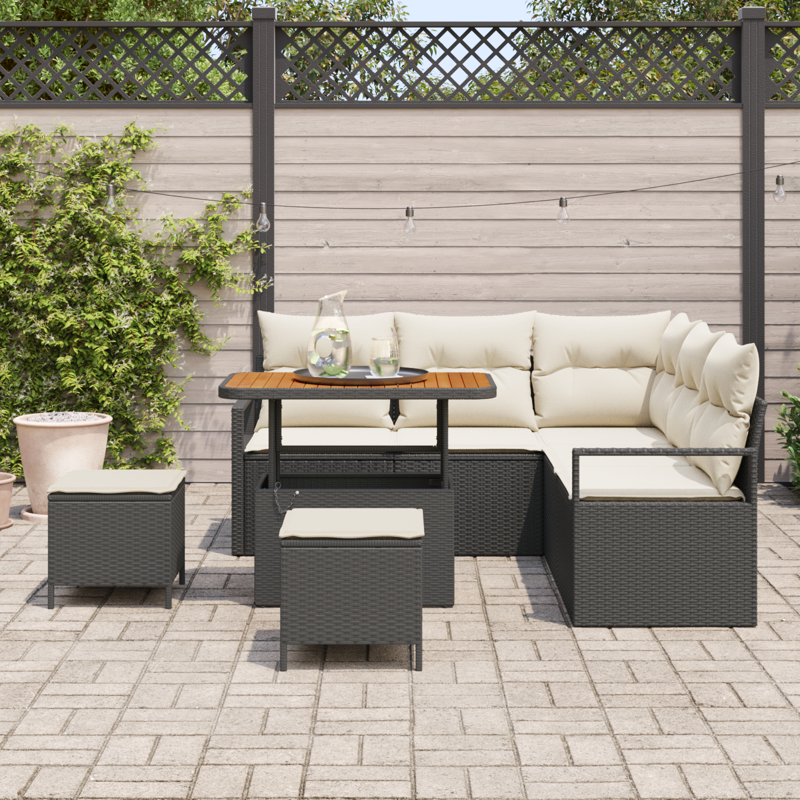 vidaXL 8-delige tuinset met kussens zwart poly rattan acacia